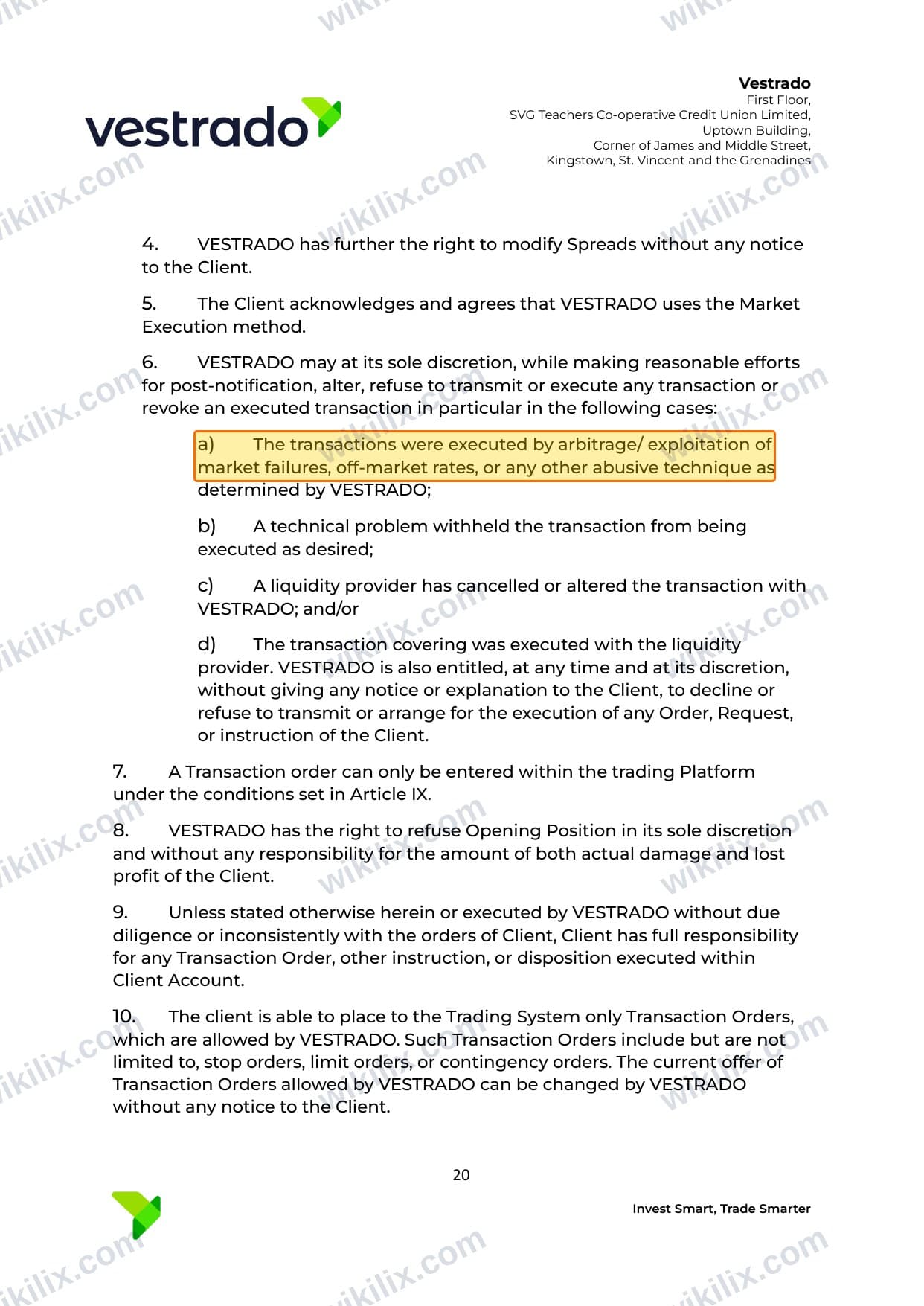 Our full page screenshot of the page this clause sits on, on vestrado's site vestrado.com, taken on Aug 27, 2026. The quoted words are marked in the image.