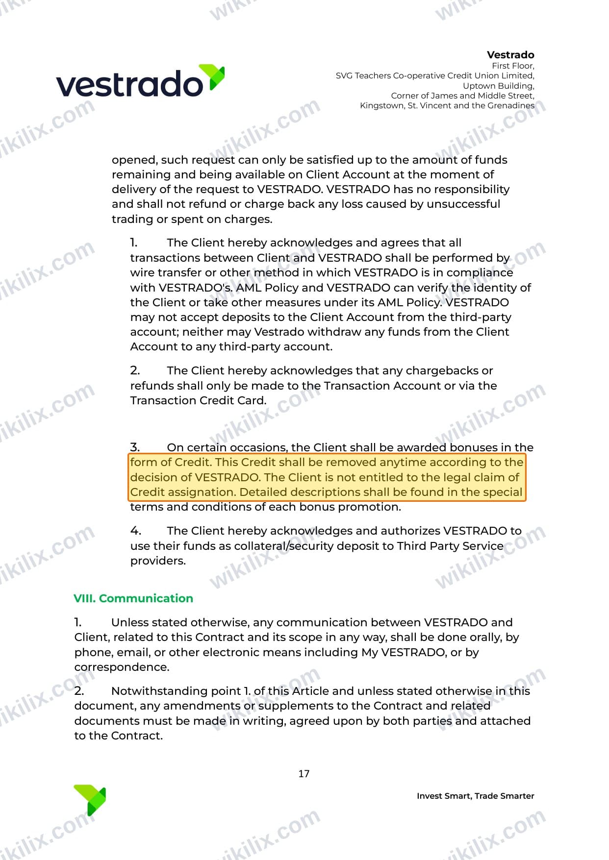 Our full page screenshot of the page this clause sits on, on vestrado's site vestrado.com, taken on Aug 27, 2026. The quoted words are marked in the image.