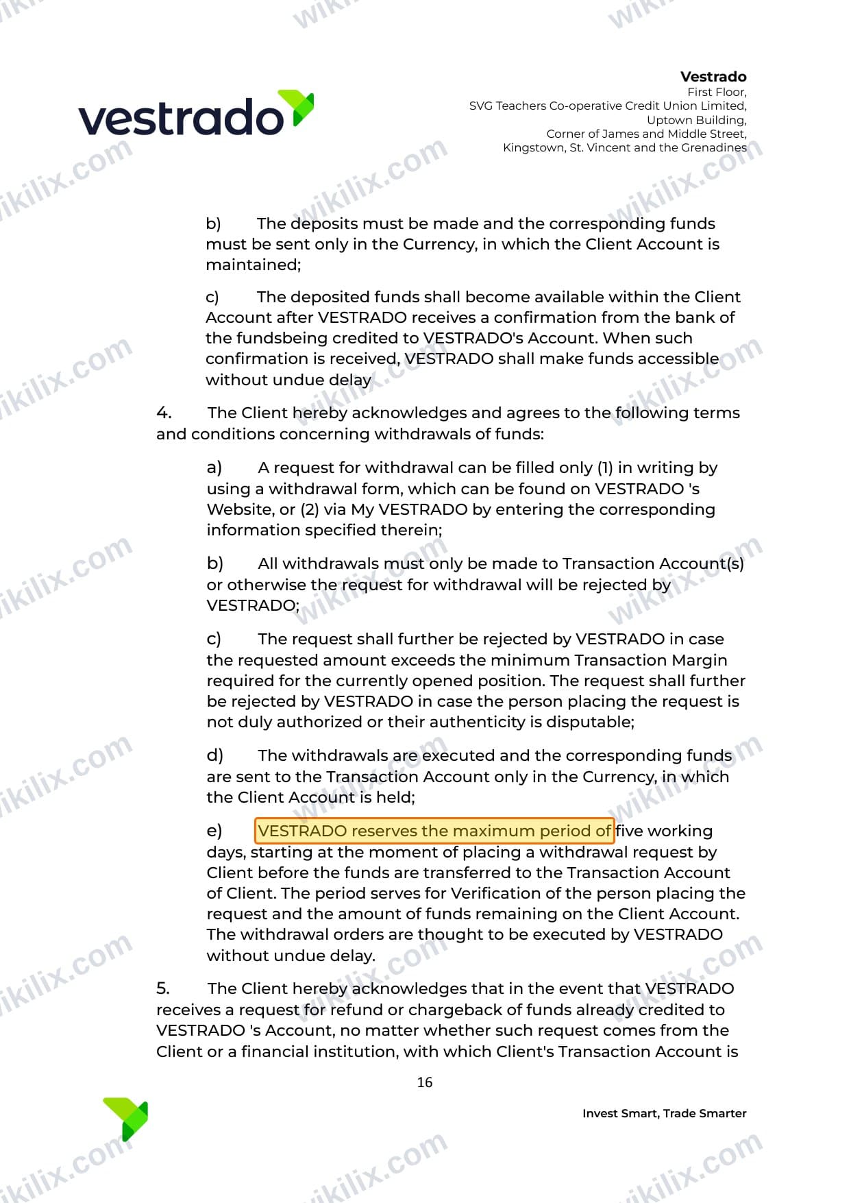 Our full page screenshot of the page this clause sits on, on vestrado's site vestrado.com, taken on Aug 27, 2026. The quoted words are marked in the image.