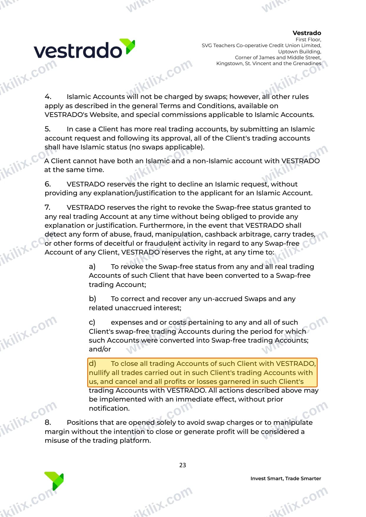 Our full page screenshot of the page this clause sits on, on vestrado's site vestrado.com, taken on Aug 27, 2026. The quoted words are marked in the image.