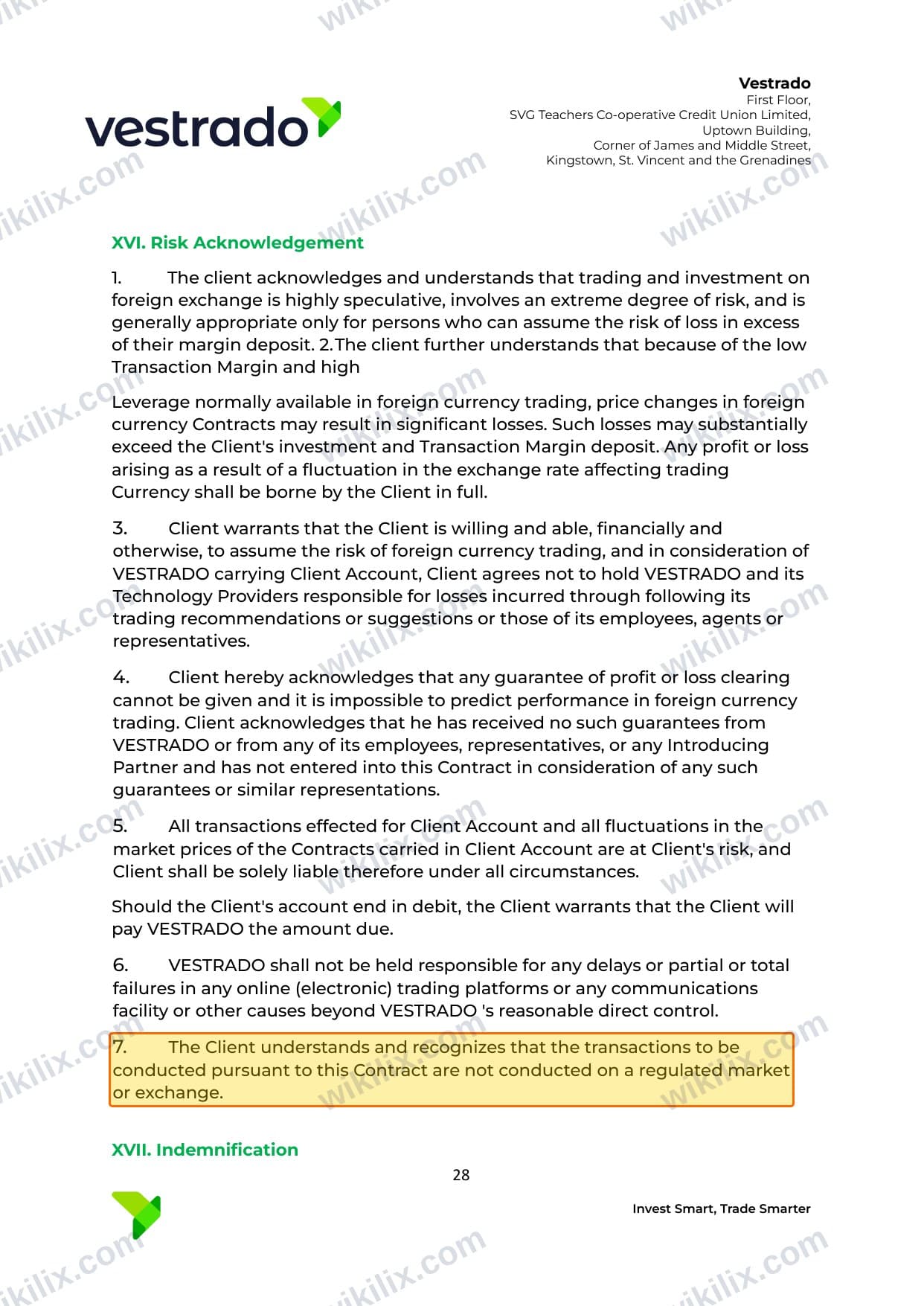 Our full page screenshot of the page this clause sits on, on vestrado's site vestrado.com, taken on Aug 27, 2026. The quoted words are marked in the image.