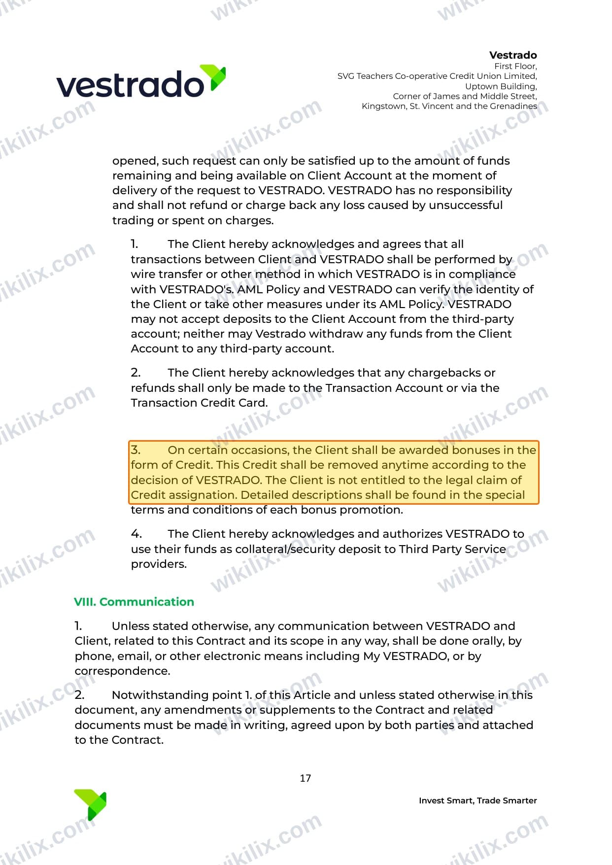 Our full page screenshot of the page this clause sits on, on vestrado's site vestrado.com, taken on Aug 27, 2026. The quoted words are marked in the image.
