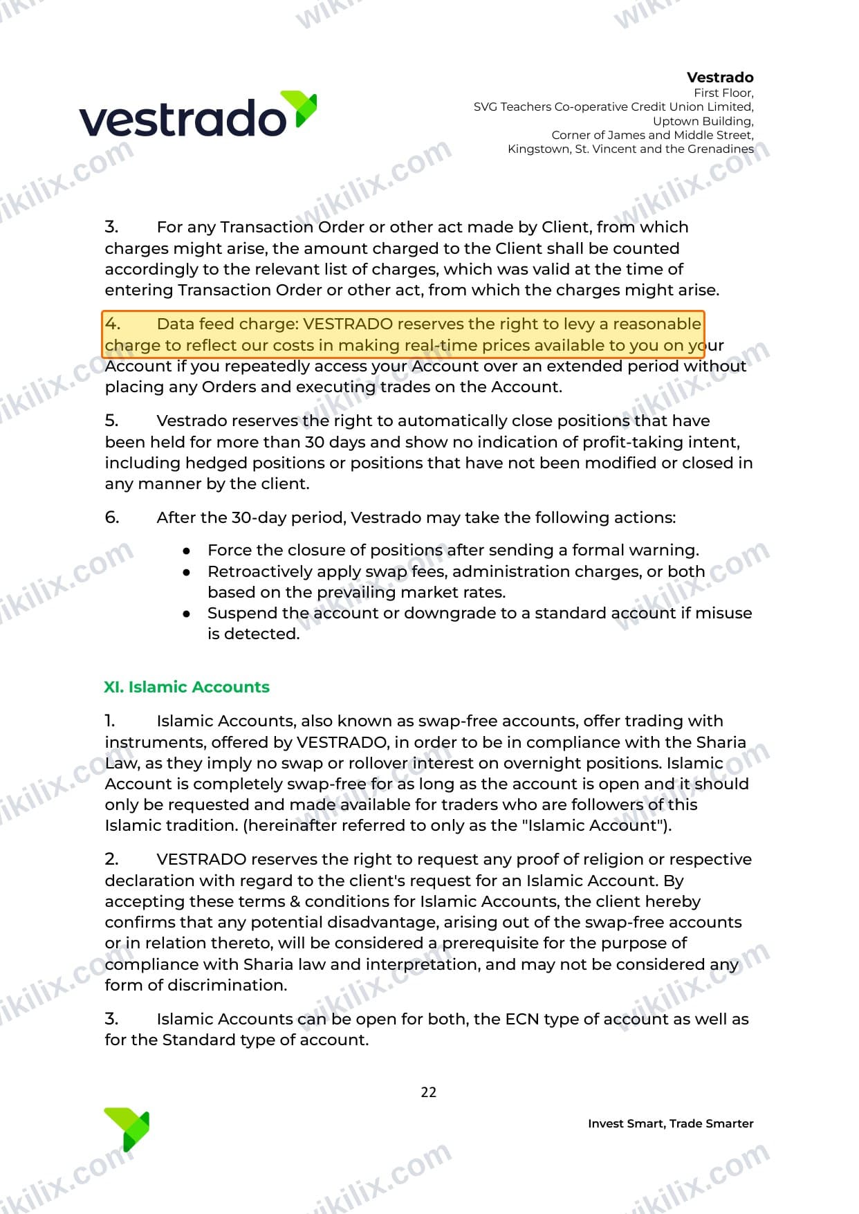 Our full page screenshot of the page this clause sits on, on vestrado's site vestrado.com, taken on Aug 27, 2026. The quoted words are marked in the image.