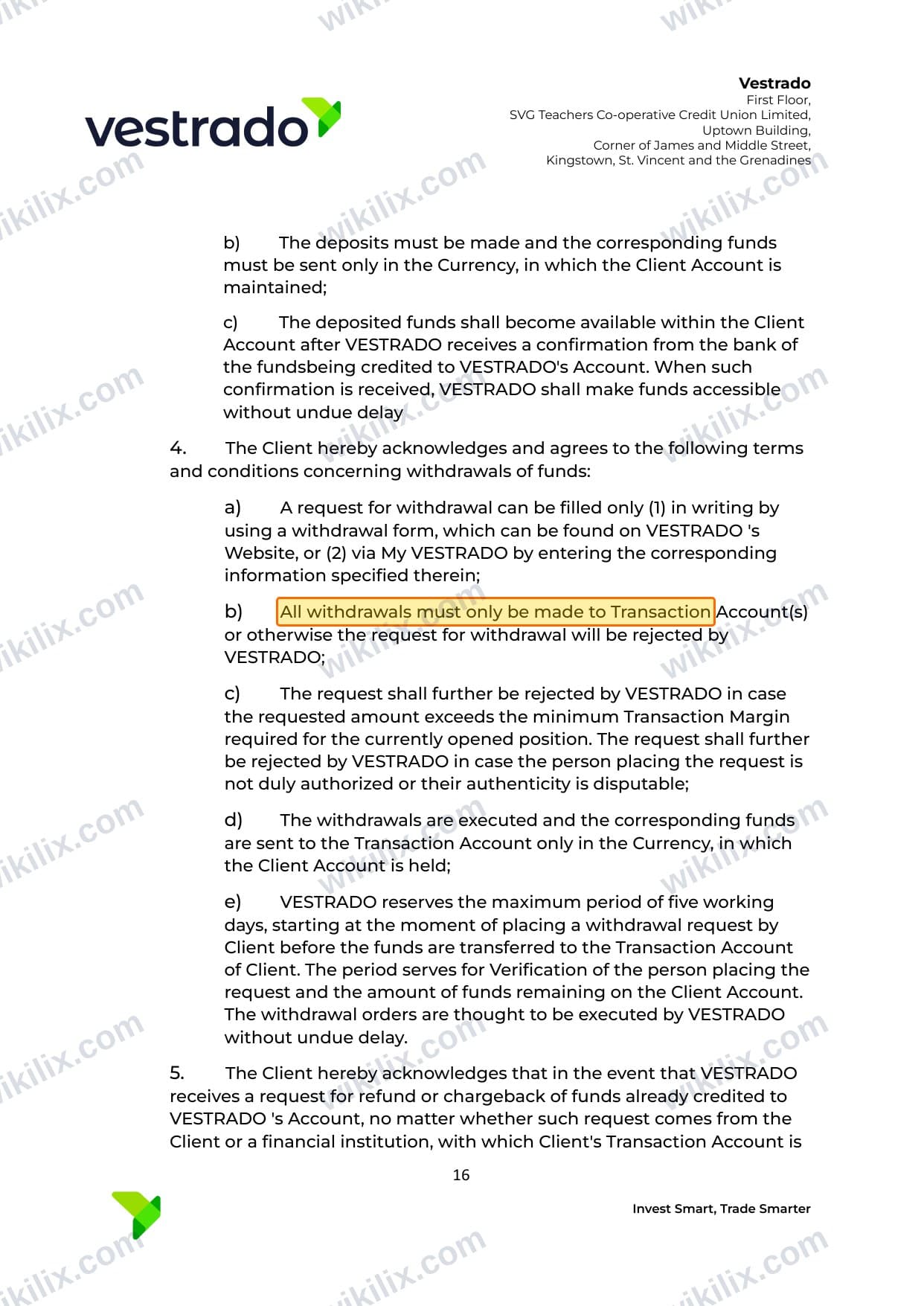 Our full page screenshot of the page this clause sits on, on vestrado's site vestrado.com, taken on Aug 27, 2026. The quoted words are marked in the image.
