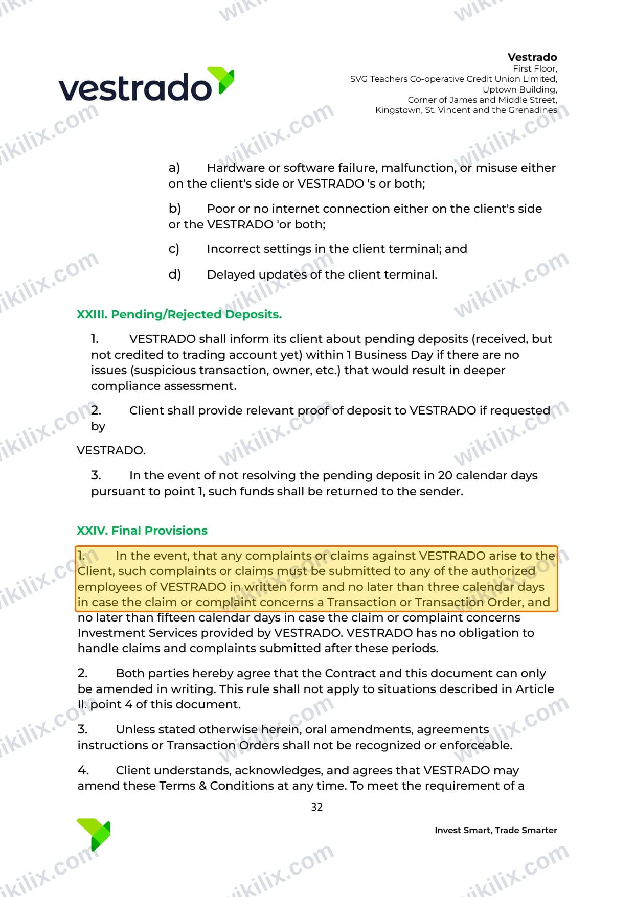 Our full page screenshot of the page this clause sits on, on vestrado's site vestrado.com, taken on Aug 27, 2026. The quoted words are marked in the image.