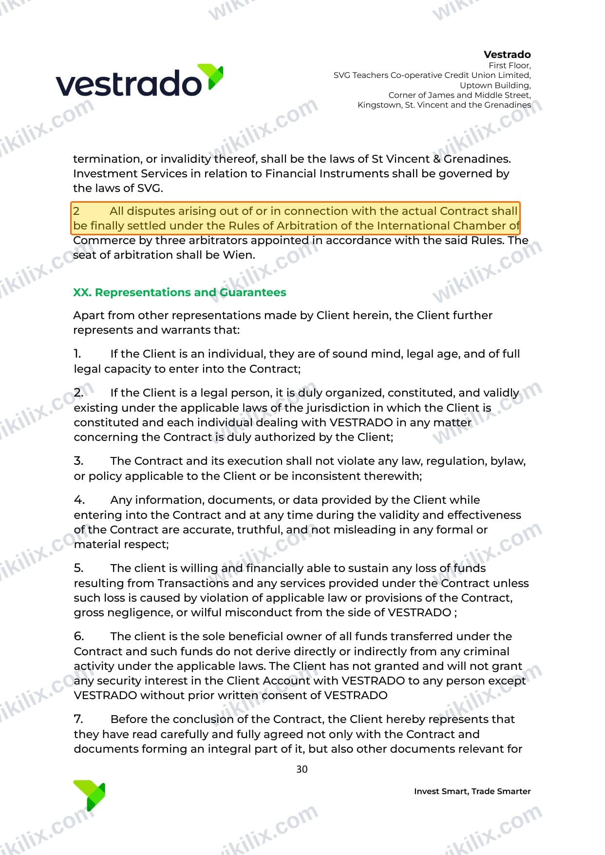 Our full page screenshot of the page this clause sits on, on vestrado's site vestrado.com, taken on Aug 27, 2026. The quoted words are marked in the image.