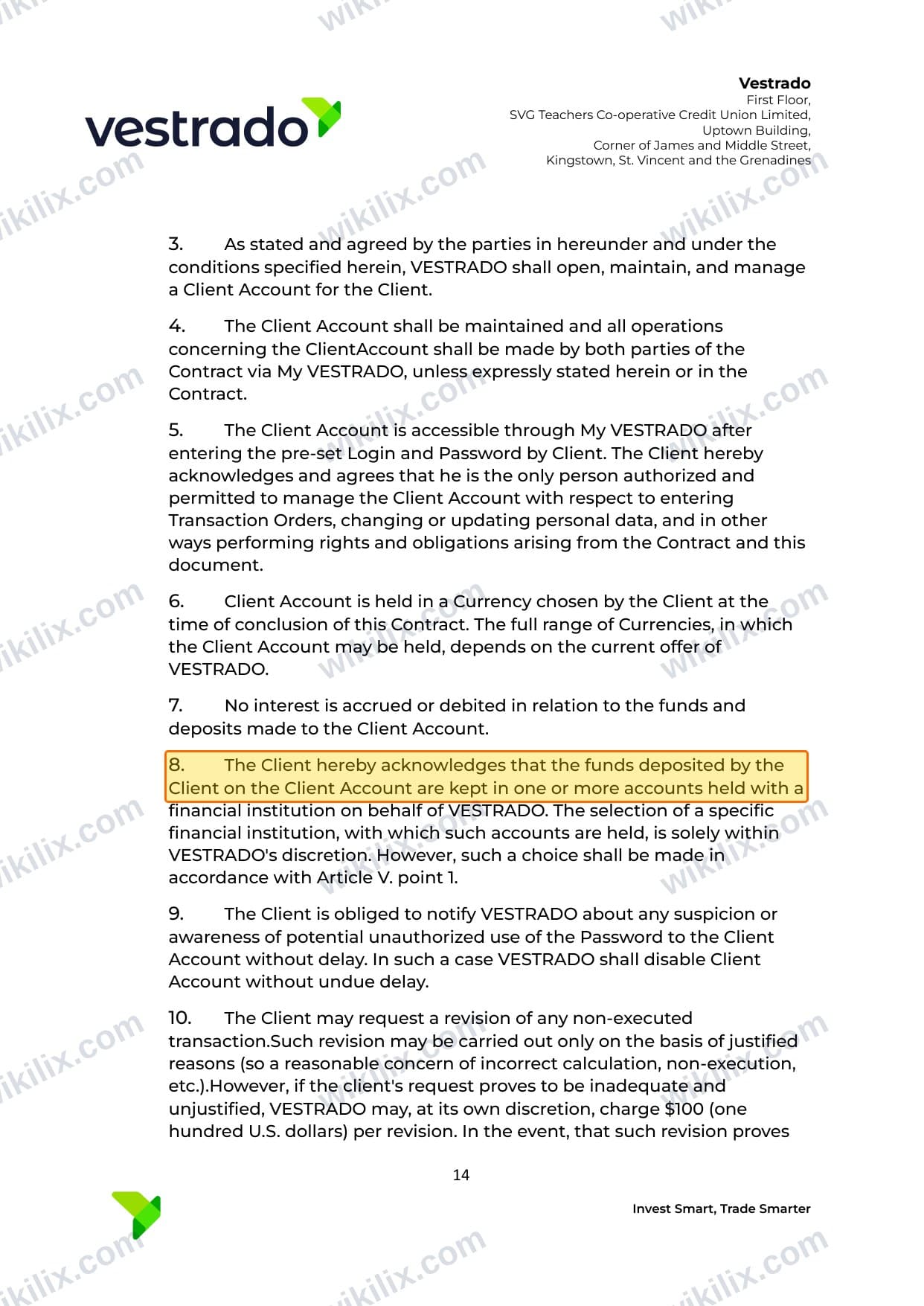 Our full page screenshot of the page this clause sits on, on vestrado's site vestrado.com, taken on Aug 27, 2026. The quoted words are marked in the image.