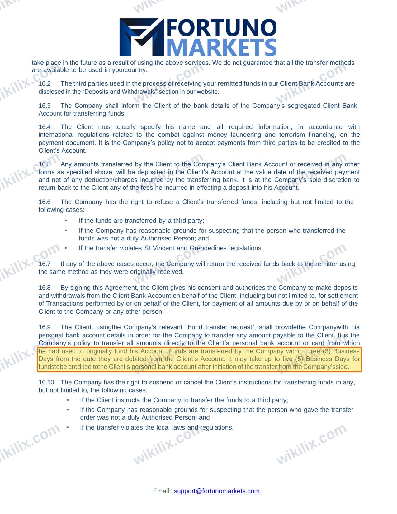 Our full page screenshot of the page this clause sits on, on Fortuno Markets's site fortunomarkets.com, taken on Aug 30, 2026. The quoted words are marked in the image.