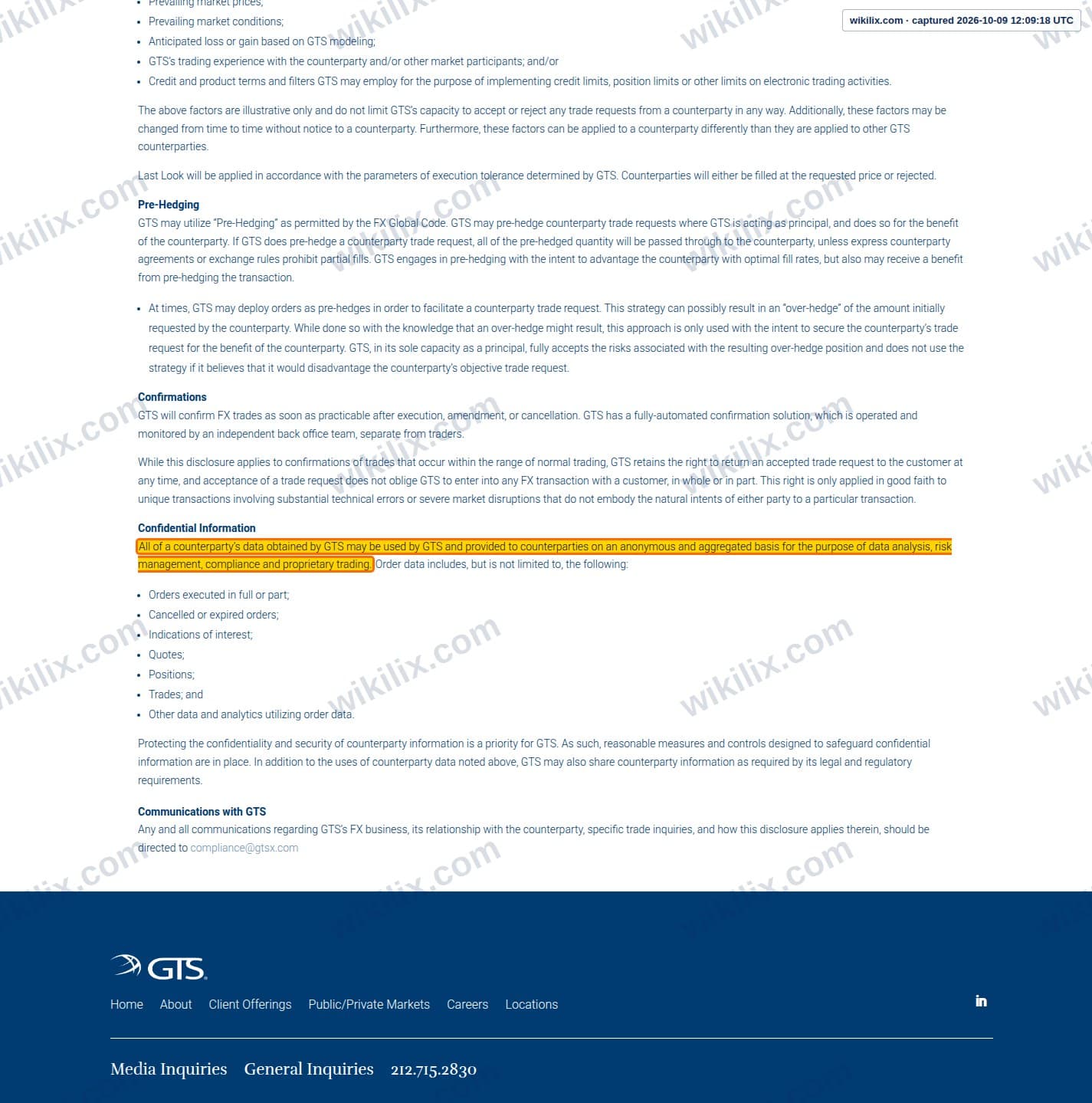 Our full page screenshot of the page this clause sits on, on GTS's site gtsx.com, taken on Oct 9, 2026. The quoted words are marked in the image.