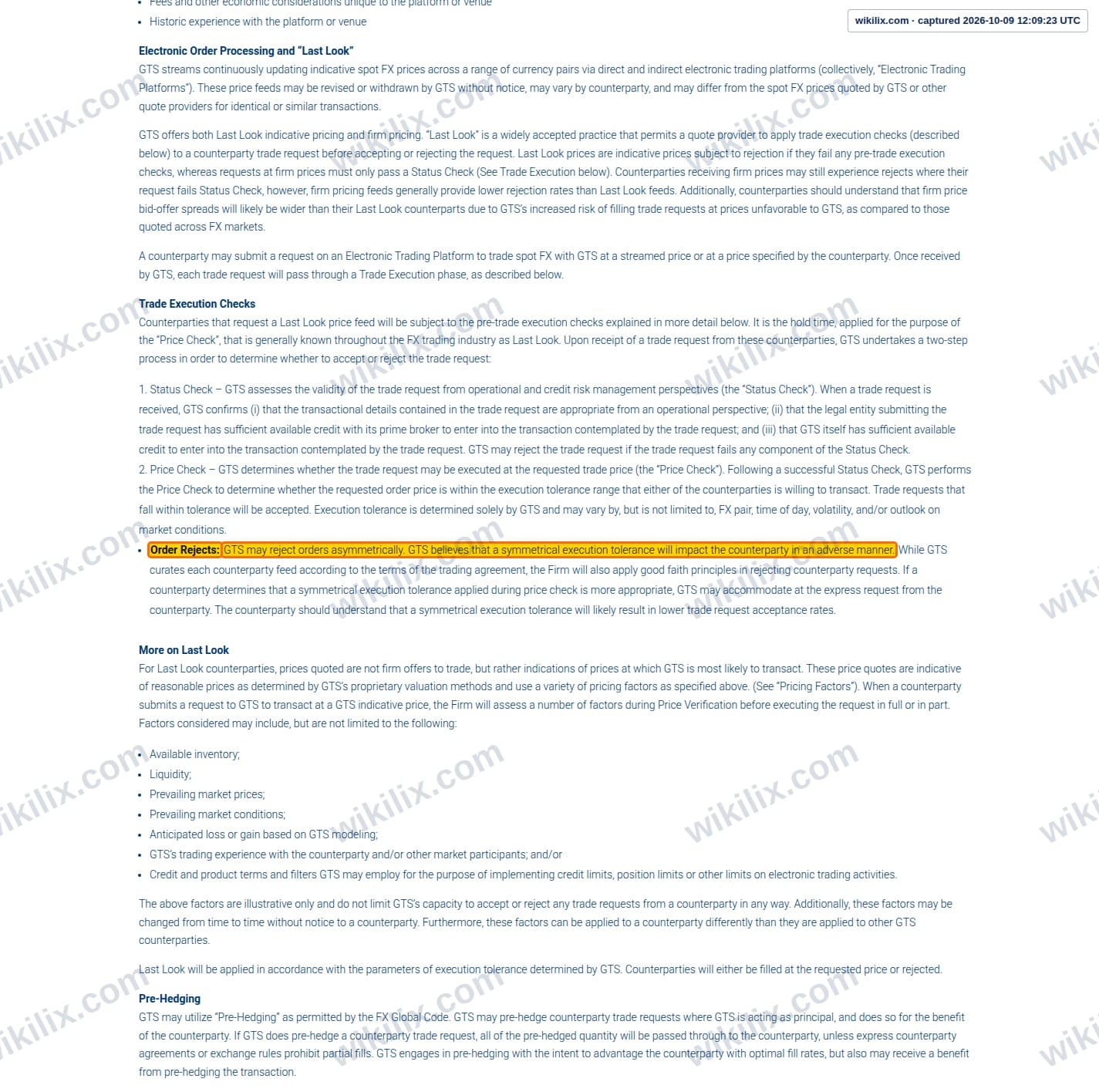 Our full page screenshot of the page this clause sits on, on GTS's site gtsx.com, taken on Oct 9, 2026. The quoted words are marked in the image.