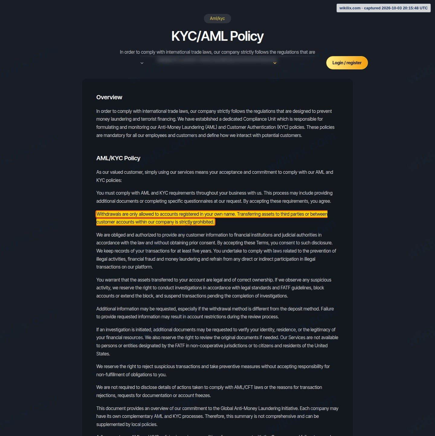 Our full page screenshot of the page this clause sits on, on Combat Capital Markets's site combatcapitalmarkets.com, taken on Oct 3, 2026. The quoted words are marked in the image.