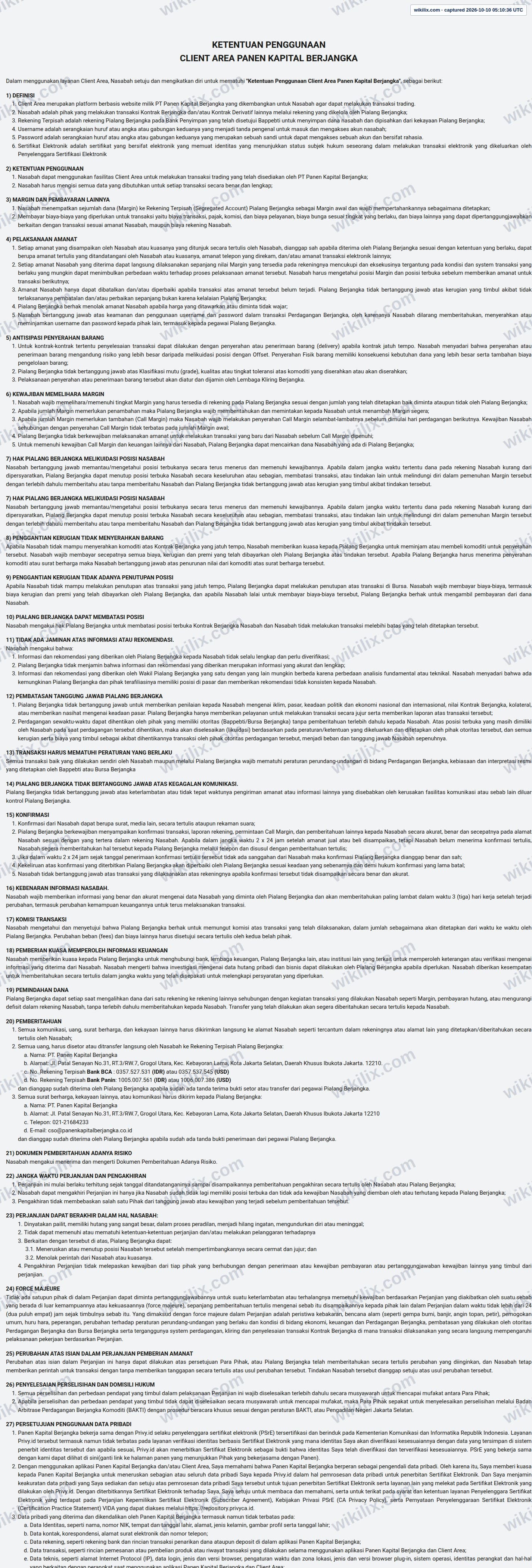 Our full page screenshot of the page this quotation was taken from, on PanEn Kapital Berjangka's site cabinet.panenfx.co.id, taken on Oct 10, 2026. The quoted words are not marked in the image.