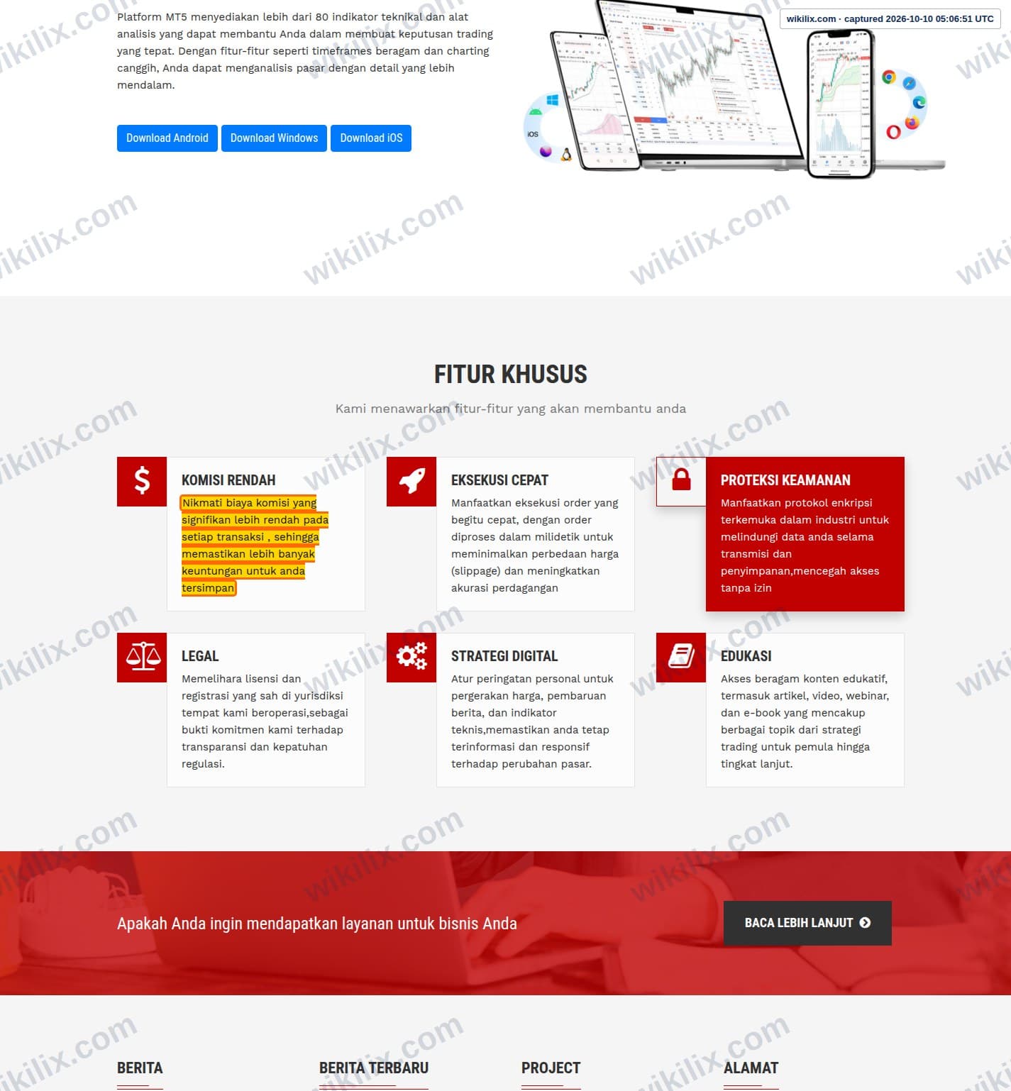 Our full page screenshot of the page that makes this promise, on PanEn Kapital Berjangka's site panenkapitalberjangka.co.id, taken on Oct 10, 2026. The quoted words are marked in the image.