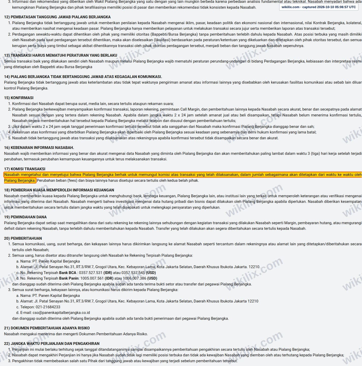 Our full page screenshot of the page this quotation was taken from, on PanEn Kapital Berjangka's site cabinet.panenfx.co.id, taken on Oct 10, 2026. The quoted words are not marked in the image.