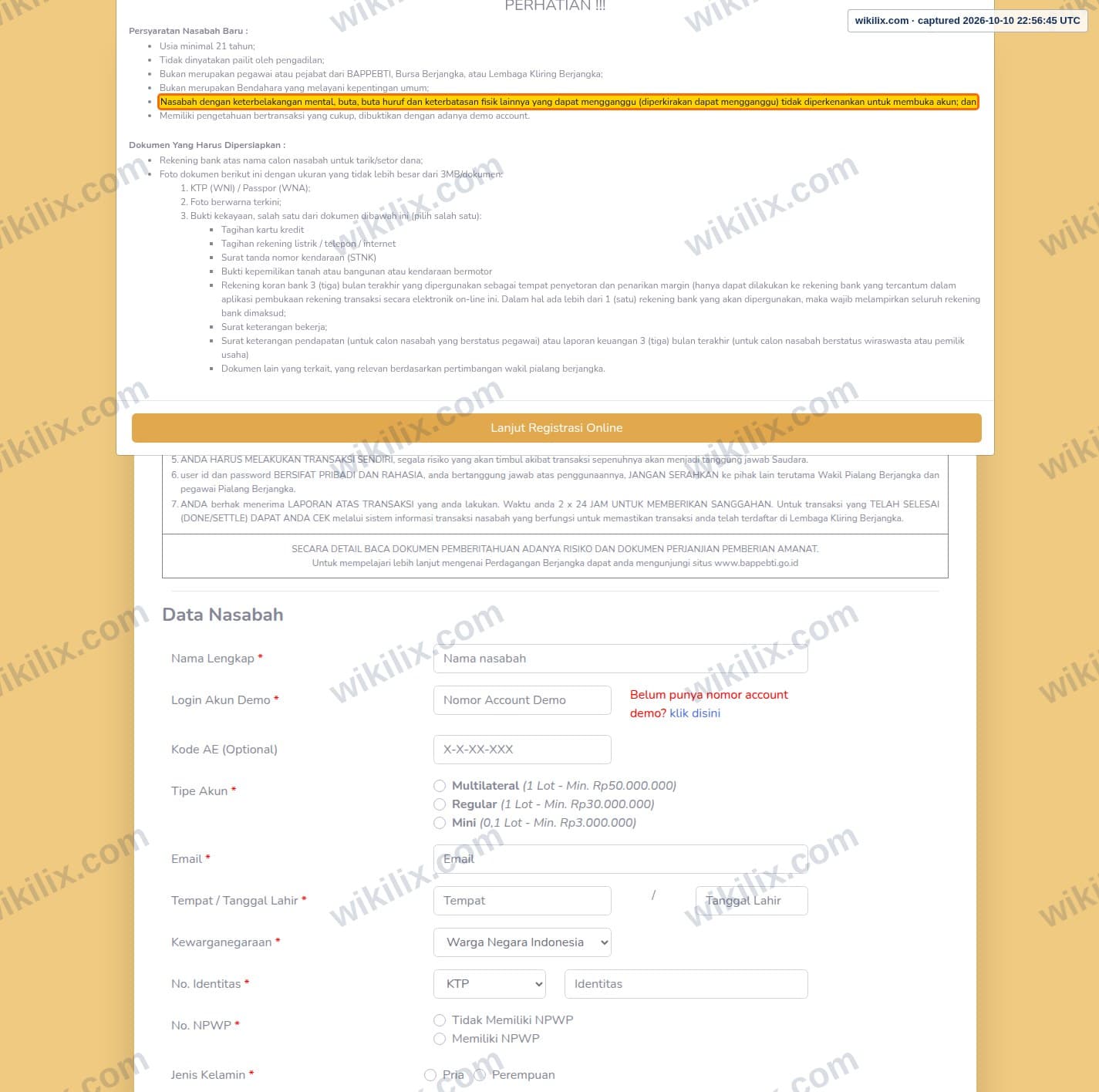 Our full page screenshot of the page this clause sits on, on Esandar's site agreement.esandar.co.id, taken on Oct 10, 2026. The quoted words are marked in the image.