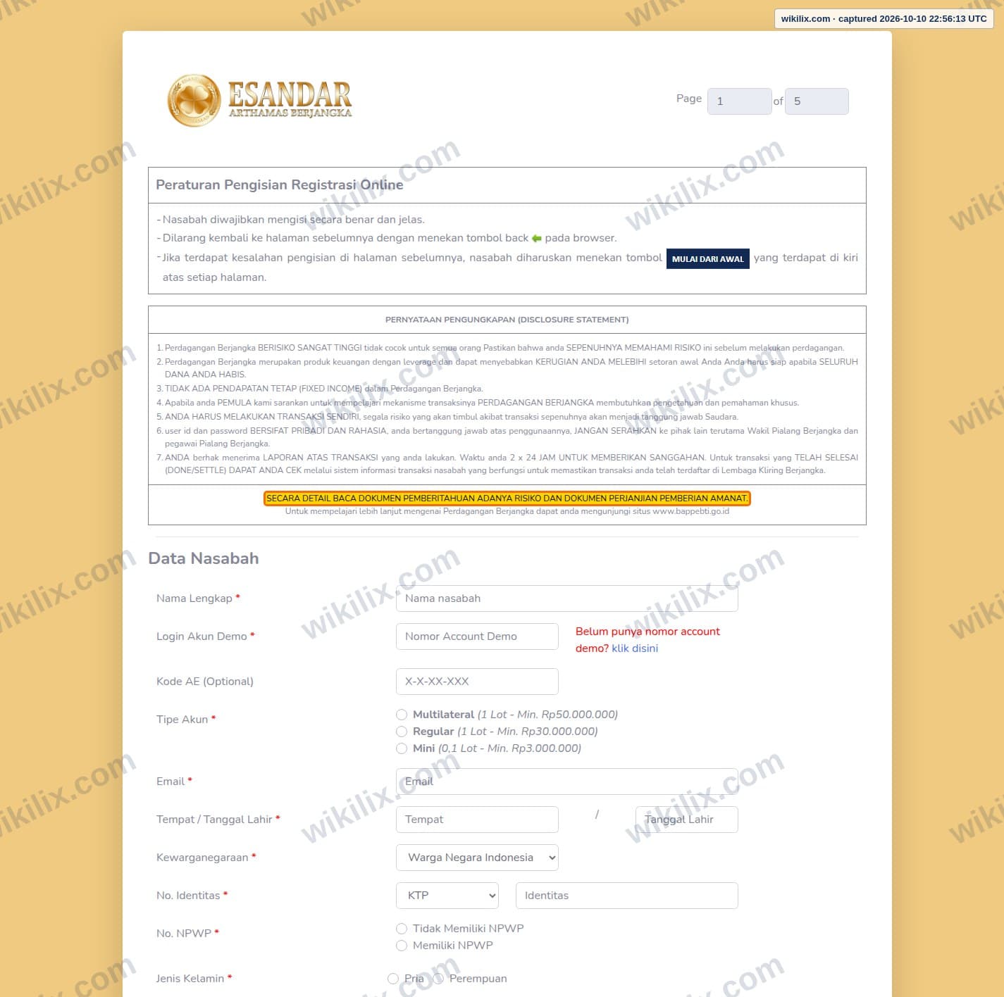 Our full page screenshot of the page this clause sits on, on Esandar's site agreement.esandar.co.id, taken on Oct 10, 2026. The quoted words are marked in the image.