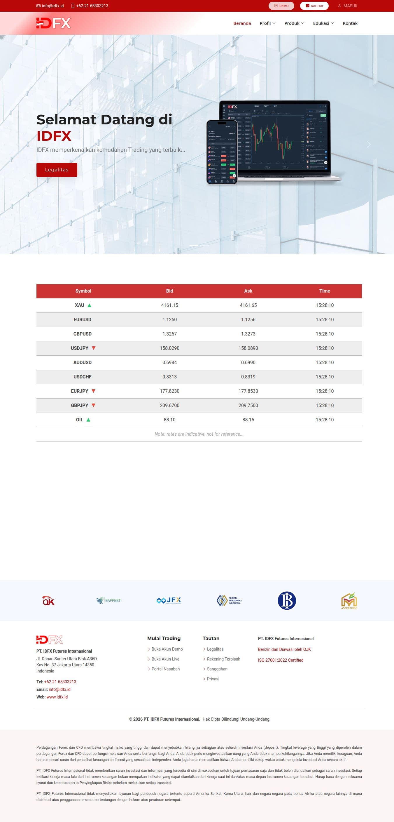 Homepage of idfx.id as we captured it