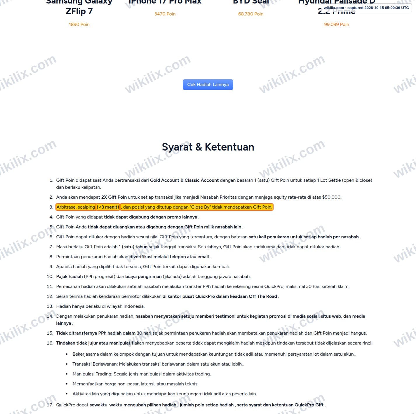 Our full page screenshot of the page this clause sits on, on QuickPro's site quickpro.co.id, taken on Oct 15, 2026. The quoted words are marked in the image.