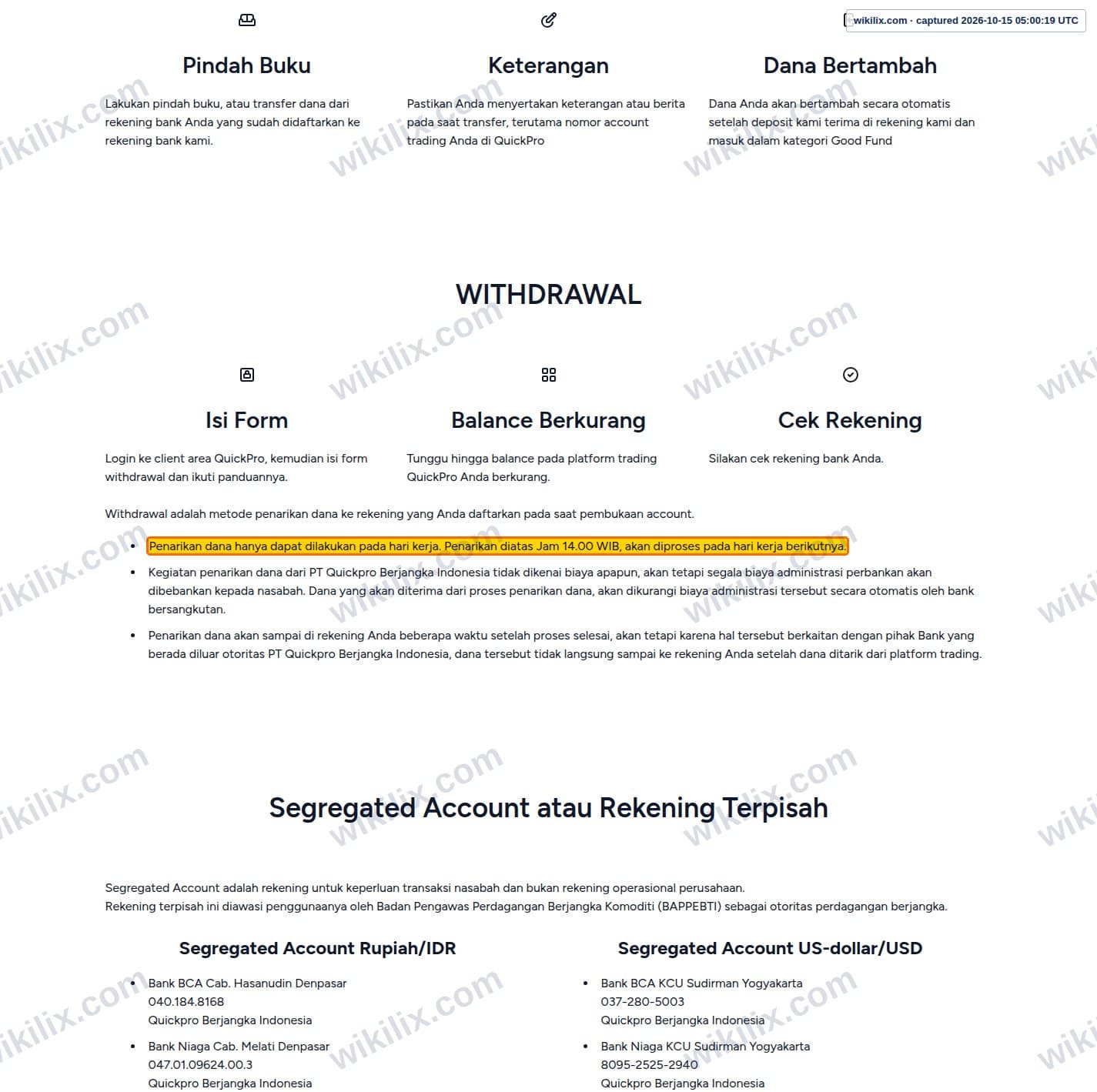 Our full page screenshot of the page this clause sits on, on QuickPro's site quickpro.co.id, taken on Oct 15, 2026. The quoted words are marked in the image.