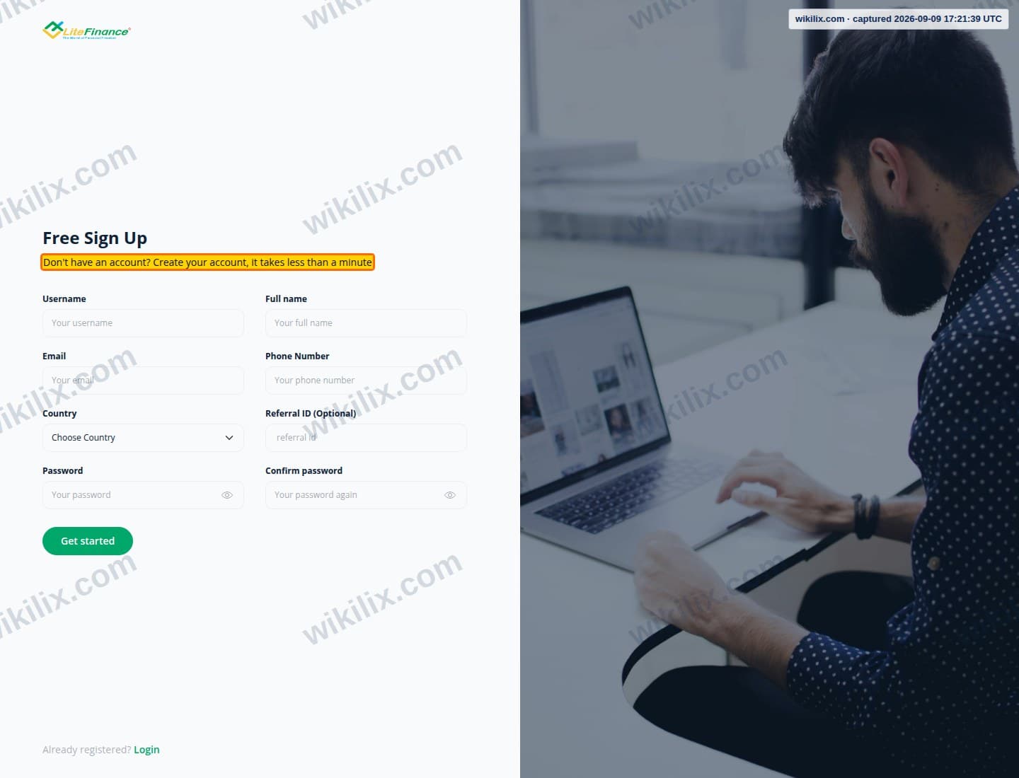 Our full page screenshot of the page this clause sits on, on Litefinance's site client.litefinvip.pro, taken on Sep 9, 2026. The quoted words are marked in the image.