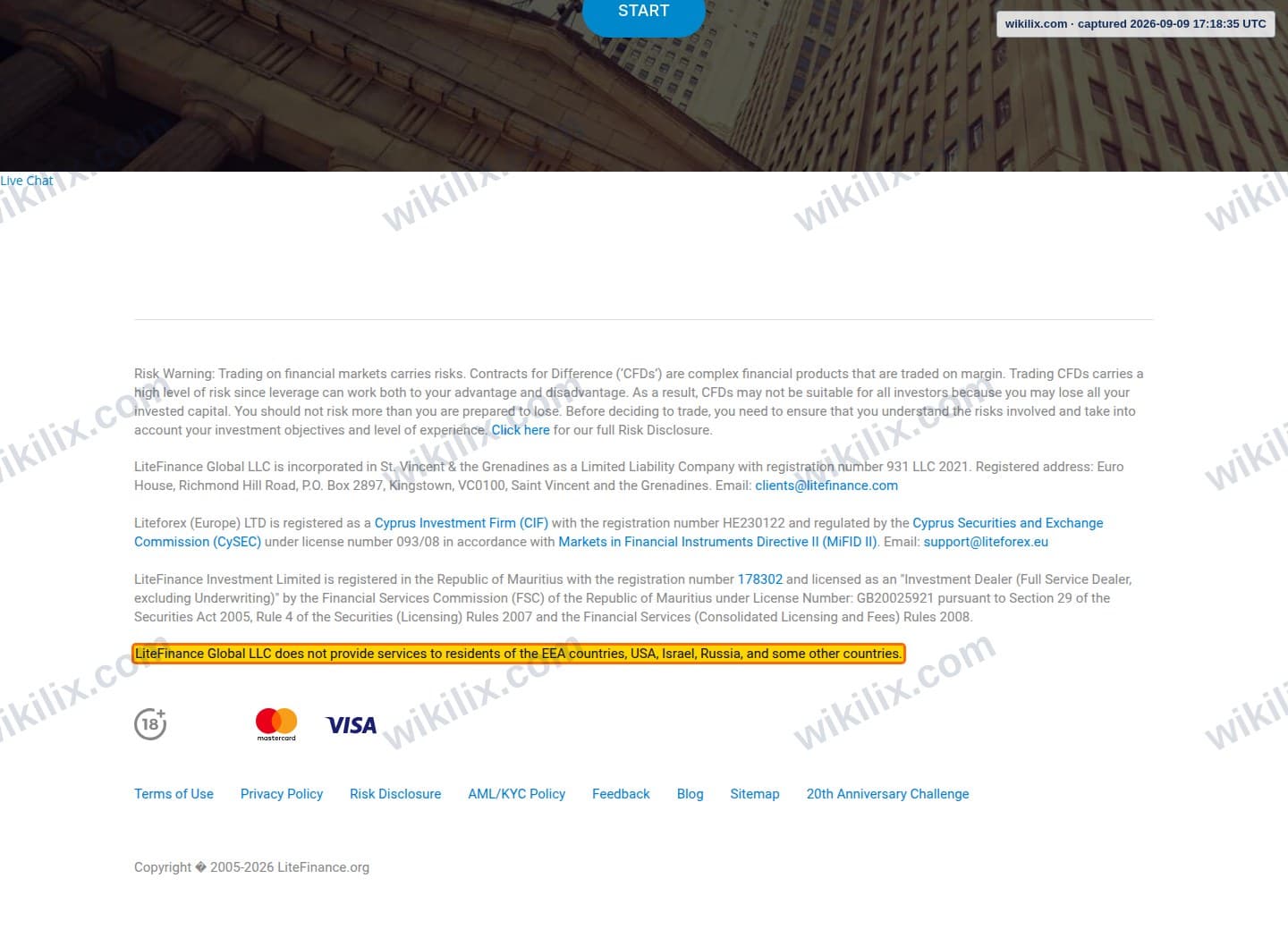 Our full page screenshot of the page that makes this promise, on Litefinance's site litefinvip.pro, taken on Sep 9, 2026. The quoted words are marked in the image.