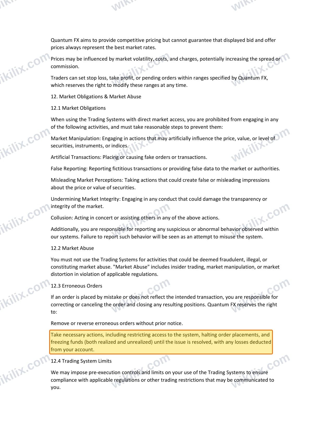 Our full page screenshot of the page this clause sits on, on Quantum FX's site my.quantumfx.forex, taken on Sep 8, 2026. The quoted words are marked in the image.