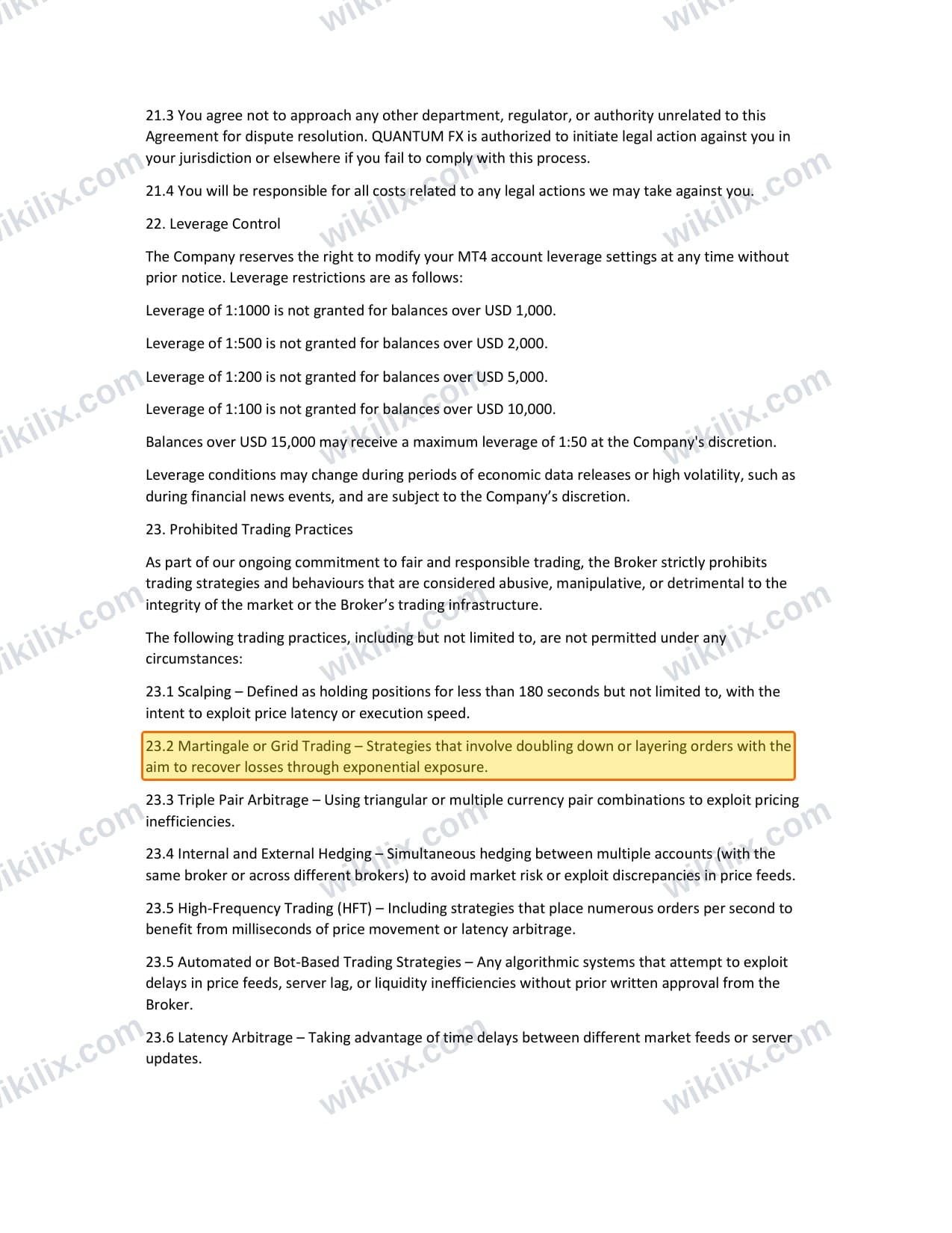 Our full page screenshot of the page this clause sits on, on Quantum FX's site my.quantumfx.forex, taken on Sep 8, 2026. The quoted words are marked in the image.