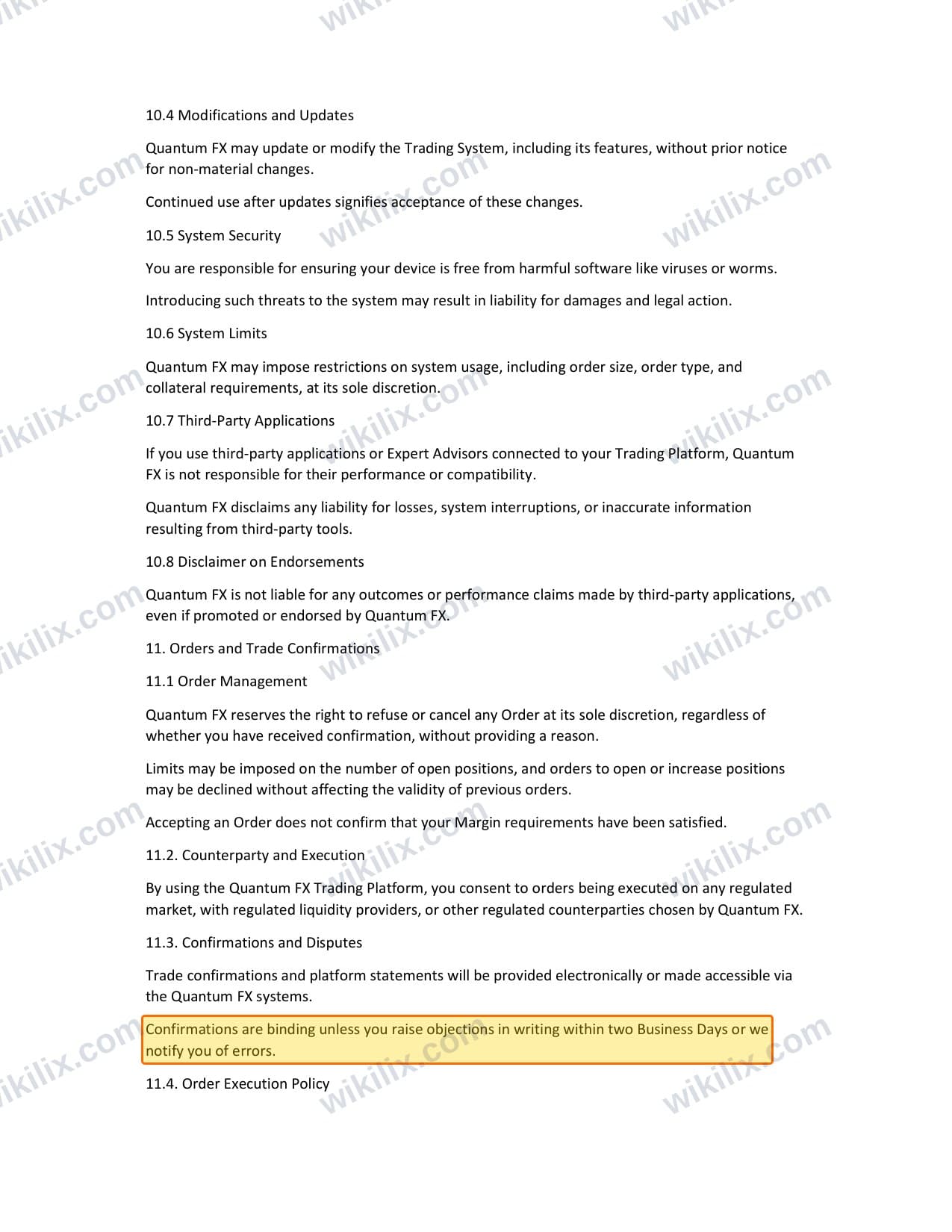 Our full page screenshot of the page this clause sits on, on Quantum FX's site my.quantumfx.forex, taken on Sep 8, 2026. The quoted words are marked in the image.