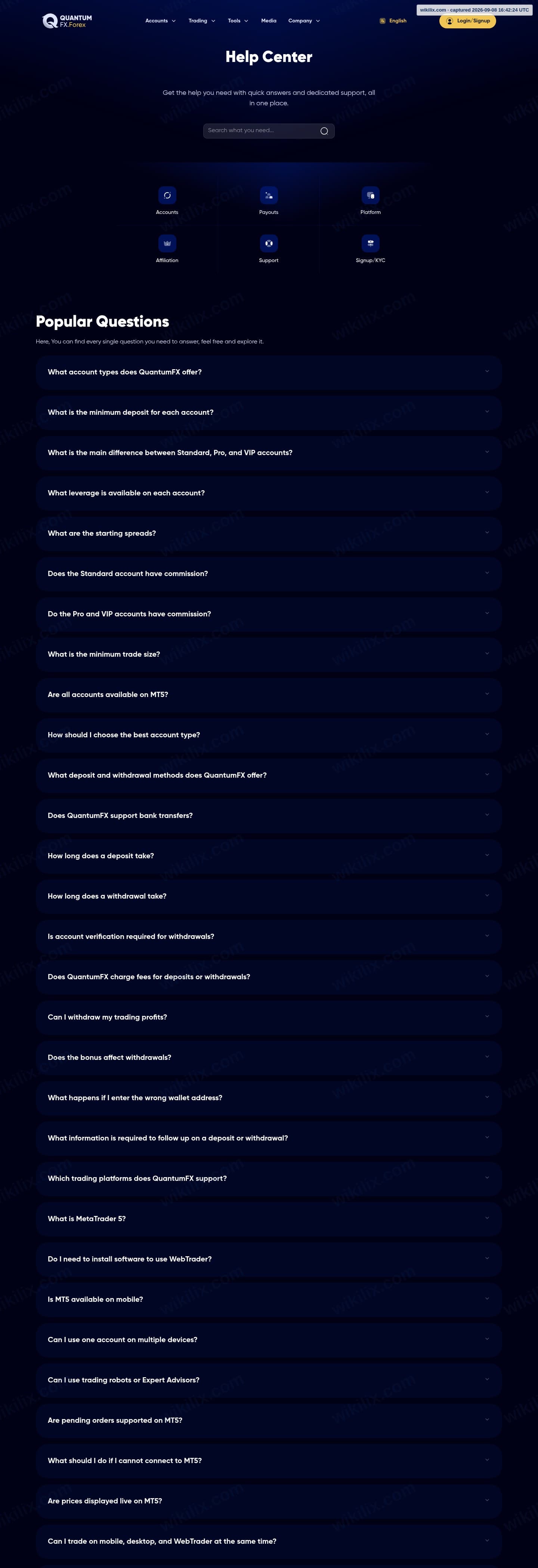 Our full page screenshot of the page this quotation was taken from, on Quantum FX's site quantumfx.forex, taken on Sep 8, 2026. The quoted words are not marked in the image.