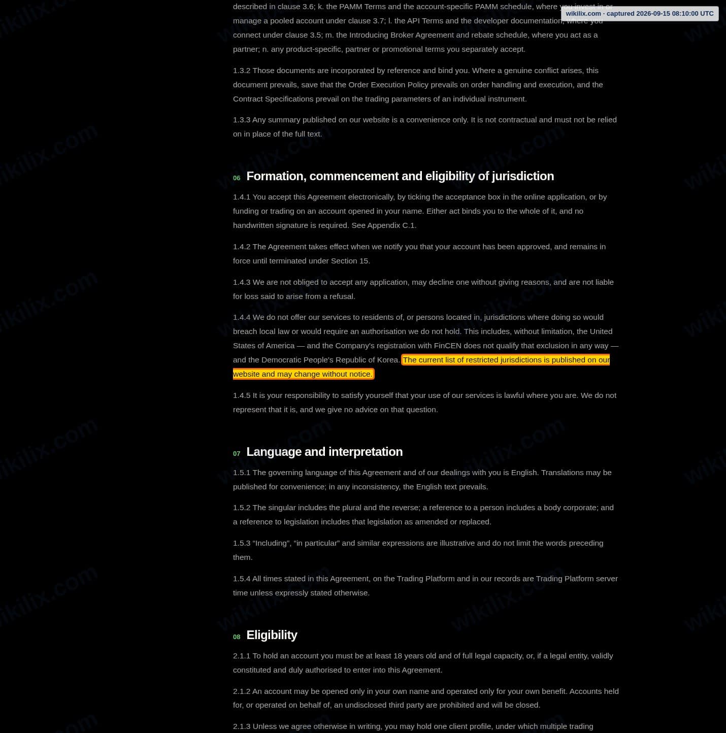 Our full page screenshot of the page this clause sits on, on NPE Market's site npemarket.com, taken on Sep 15, 2026. The quoted words are marked in the image.