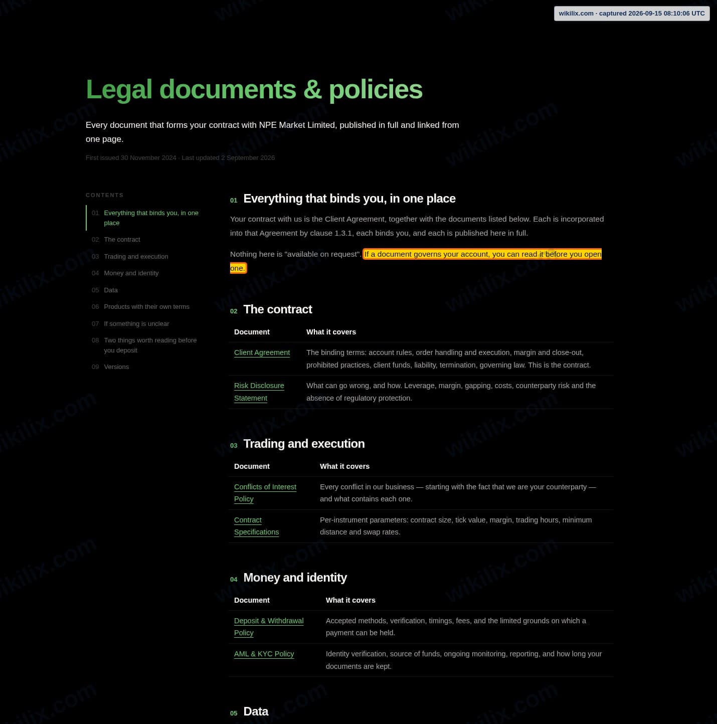 Our full page screenshot of the page that makes this promise, on NPE Market's site npemarket.com, taken on Sep 15, 2026. The quoted words are marked in the image.