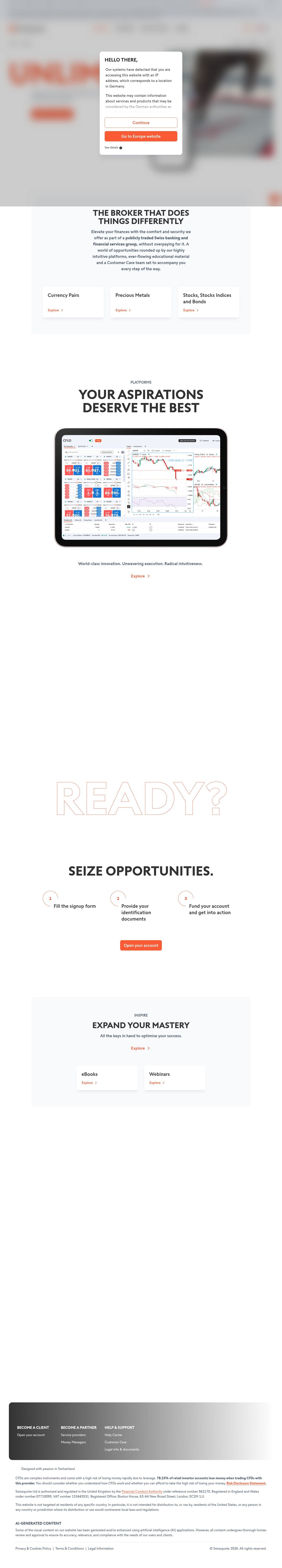Homepage of swissquote.com as we captured it