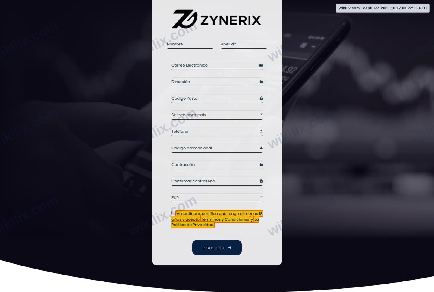 Our full page screenshot of the page that makes this promise, on Zynerix's site client.zynerix.net, taken on Oct 17, 2026. The quoted words are marked in the image.