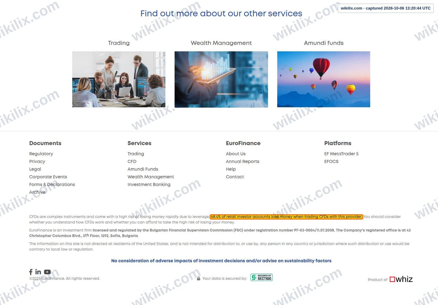 Our full page screenshot of the page that makes this promise, on Euro Finance's site eurofinance.bg, taken on Oct 6, 2026. The quoted words are marked in the image.