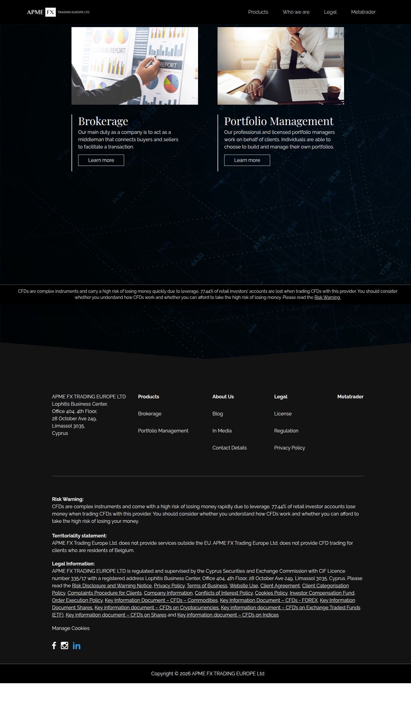 Homepage of apmefx.com as we captured it