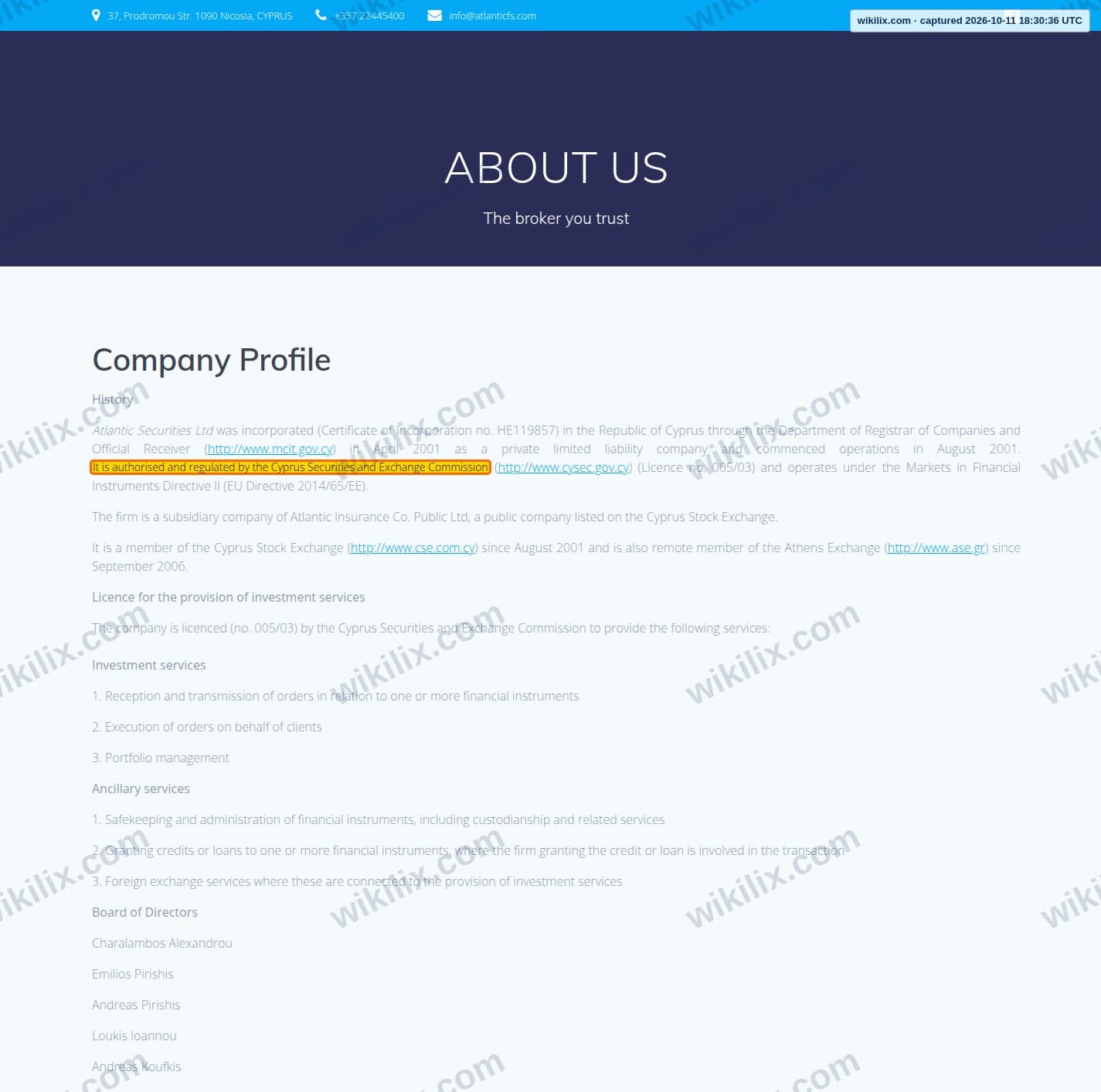 Our full page screenshot of the page that makes this promise, on Atlantic Securities's site atlanticfs.com, taken on Oct 11, 2026. The quoted words are marked in the image.