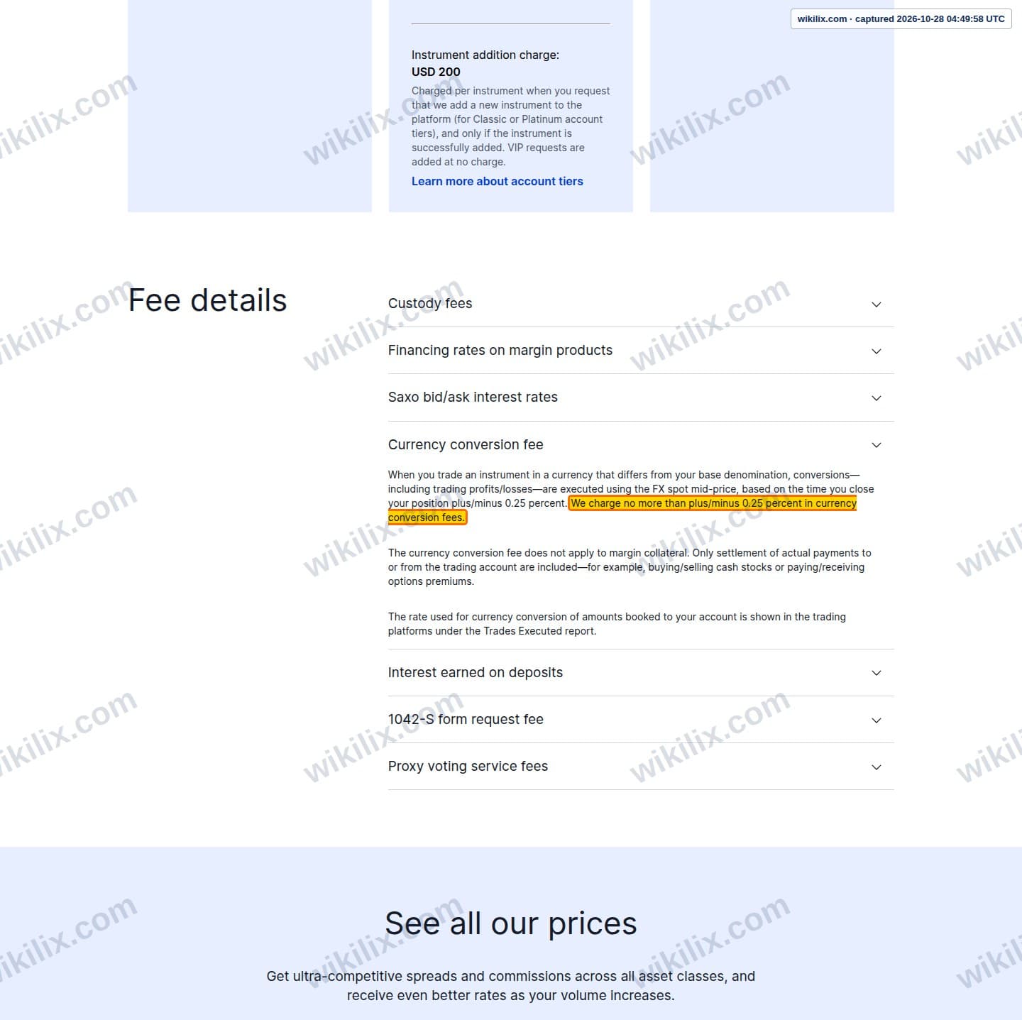 Our full page screenshot of the page that makes this promise, on Saxo's site home.saxo, taken on Oct 28, 2026. The quoted words are marked in the image.