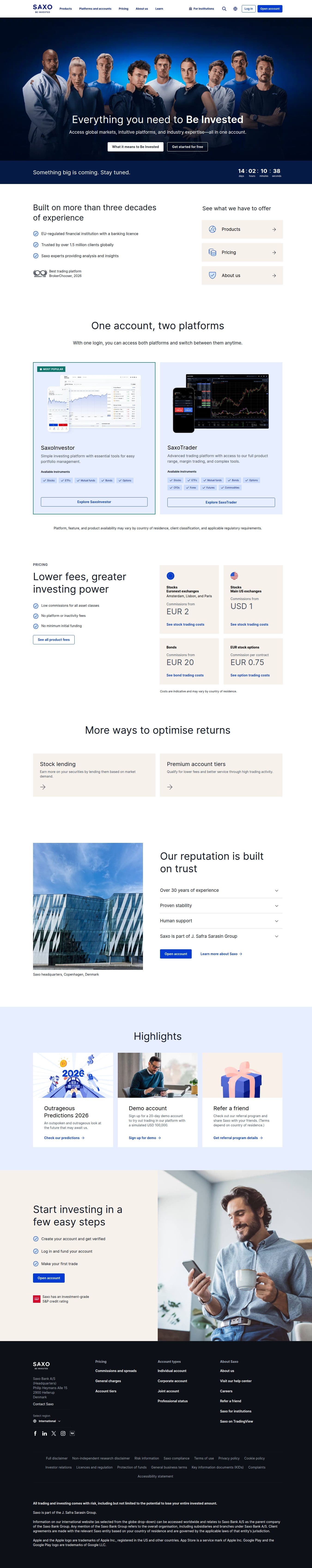 Homepage of home.saxo as we captured it