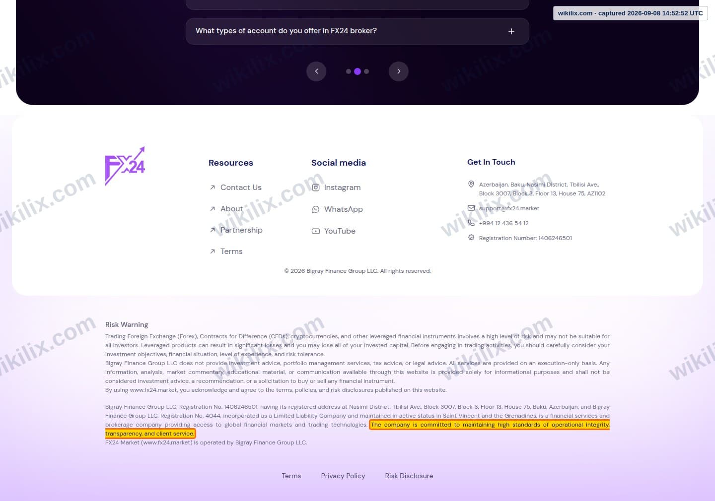 Our full page screenshot of the page this quotation was taken from, on FX24's site fx24.market, taken on Sep 8, 2026. The quoted words are not marked in the image.