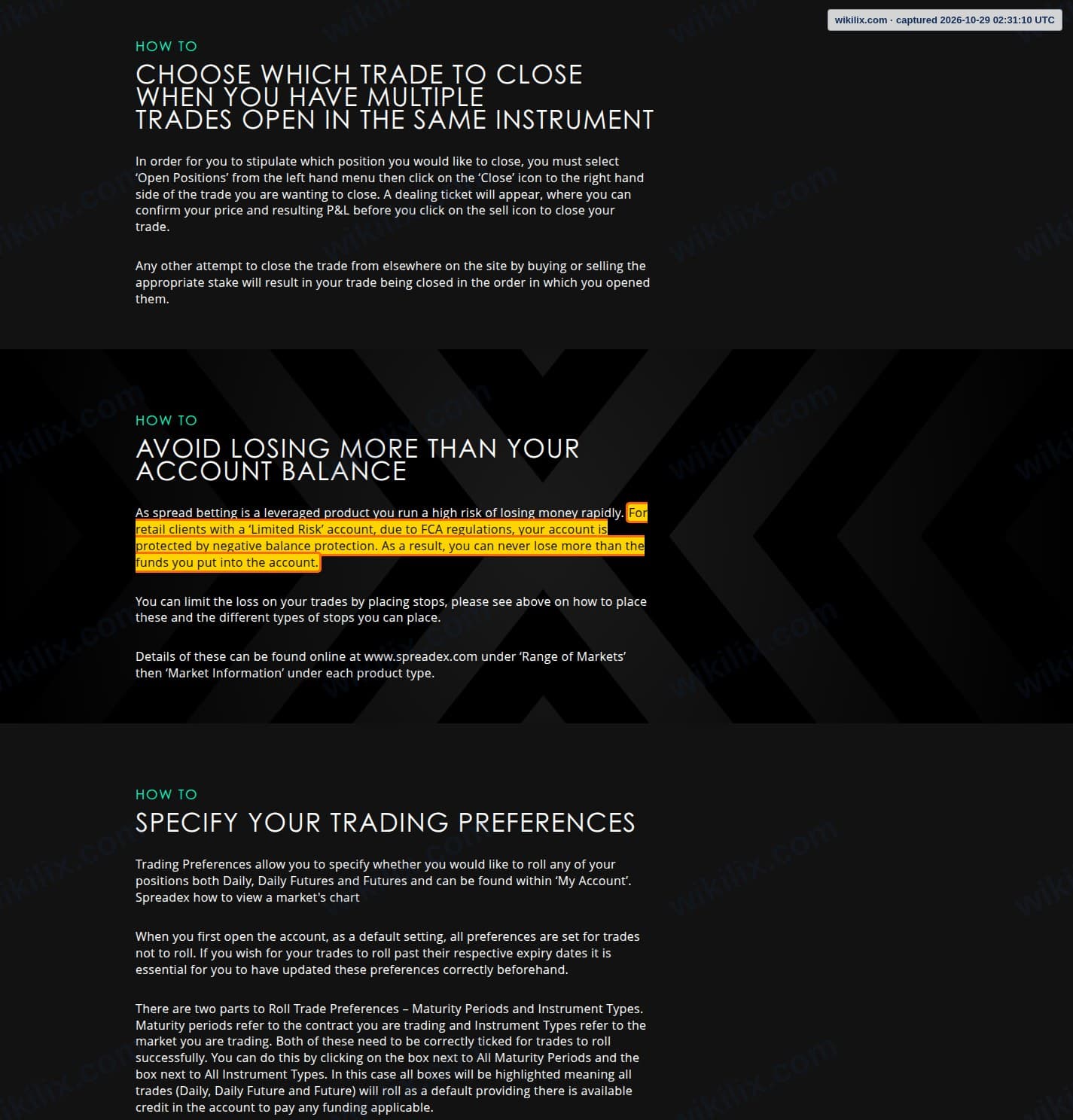 Our full page screenshot of the page that makes this promise, on Spreadex's site spreadex.com, taken on Oct 29, 2026. The quoted words are marked in the image.