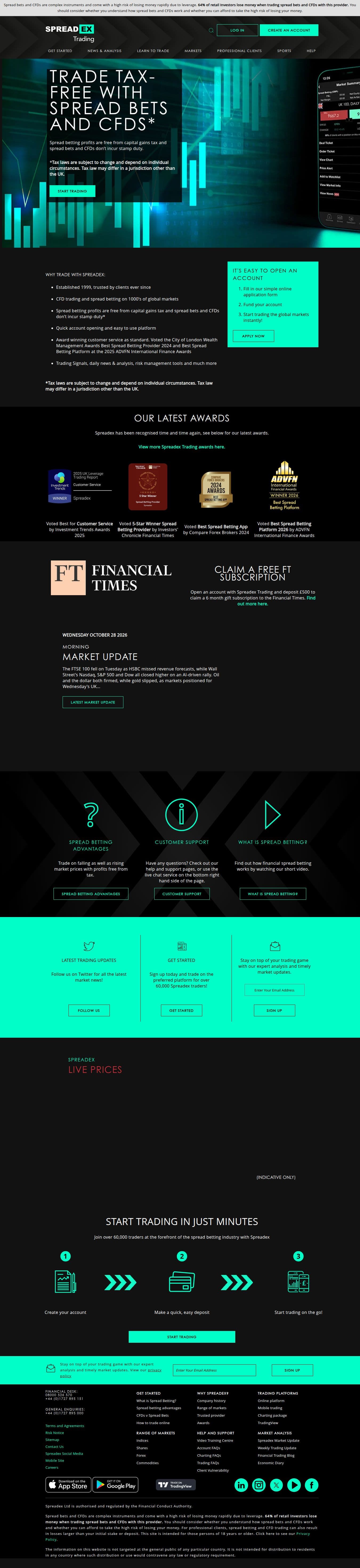 Homepage of spreadex.com as we captured it