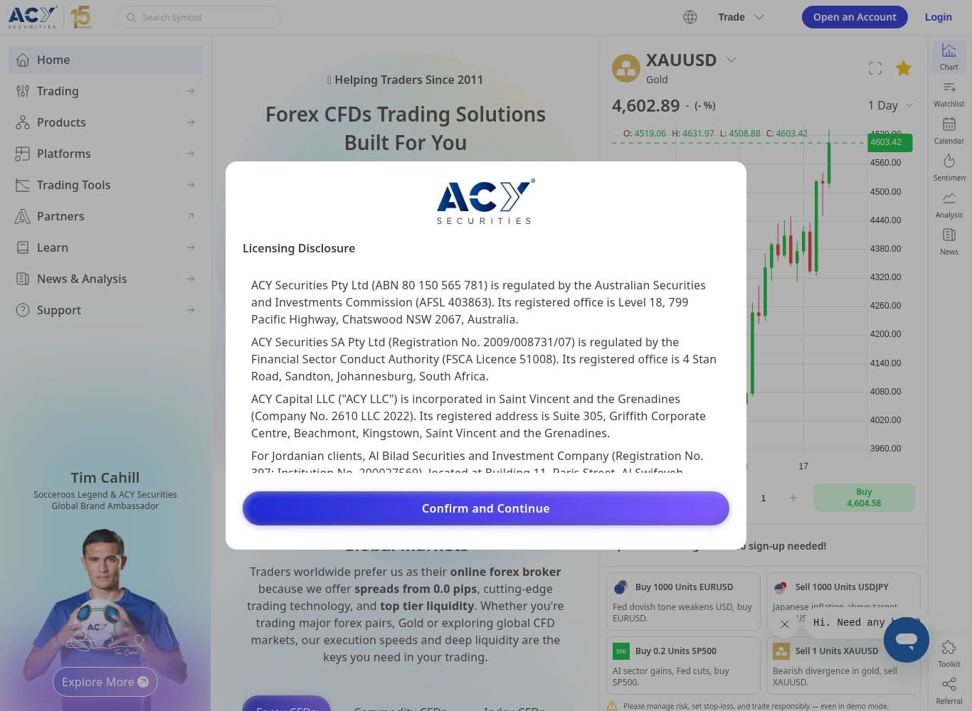 Homepage of acy.com as we captured it