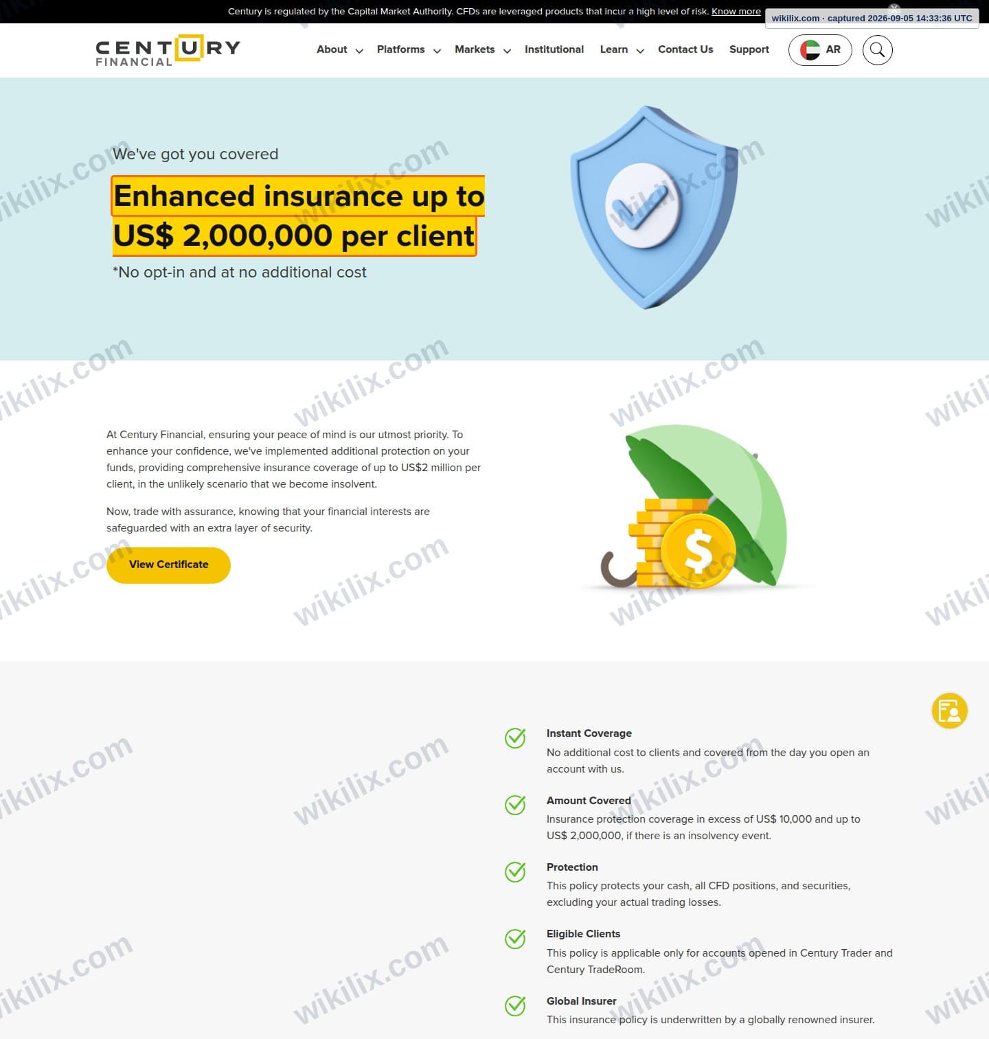 Our full page screenshot of the page that makes this promise, on Century Financial's site century.ae, taken on Sep 5, 2026. The quoted words are marked in the image.