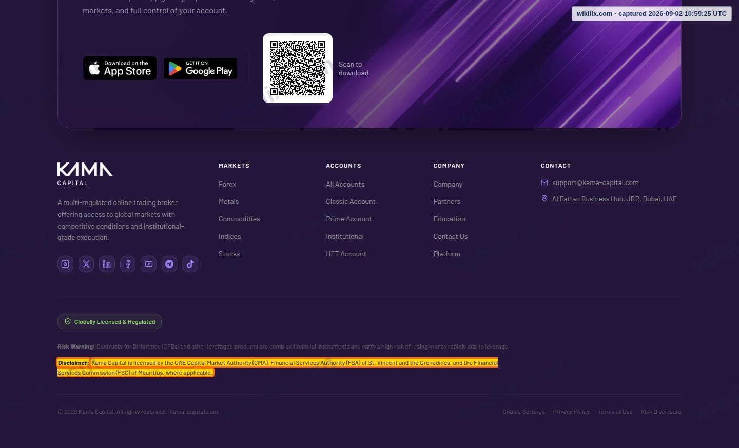 Our full page screenshot of the page that makes this promise, on KAMA Capital's site kama-capital.com, taken on Sep 2, 2026. The quoted words are marked in the image.