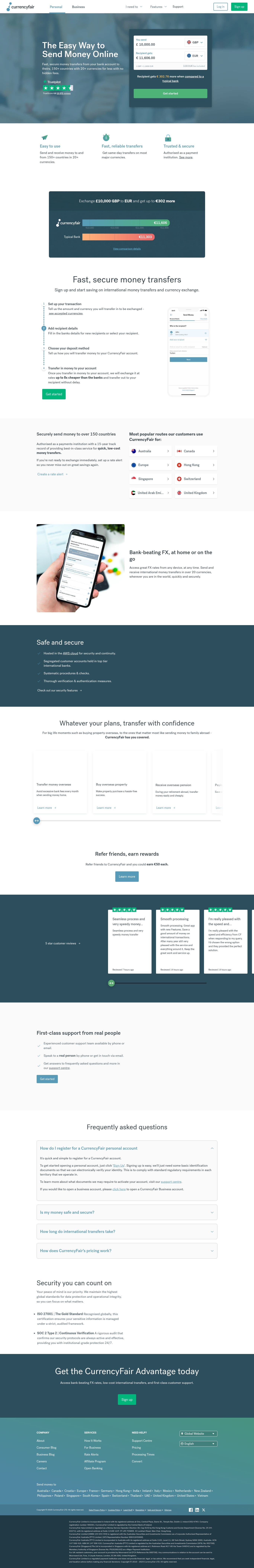 Homepage of currencyfair.com as we captured it