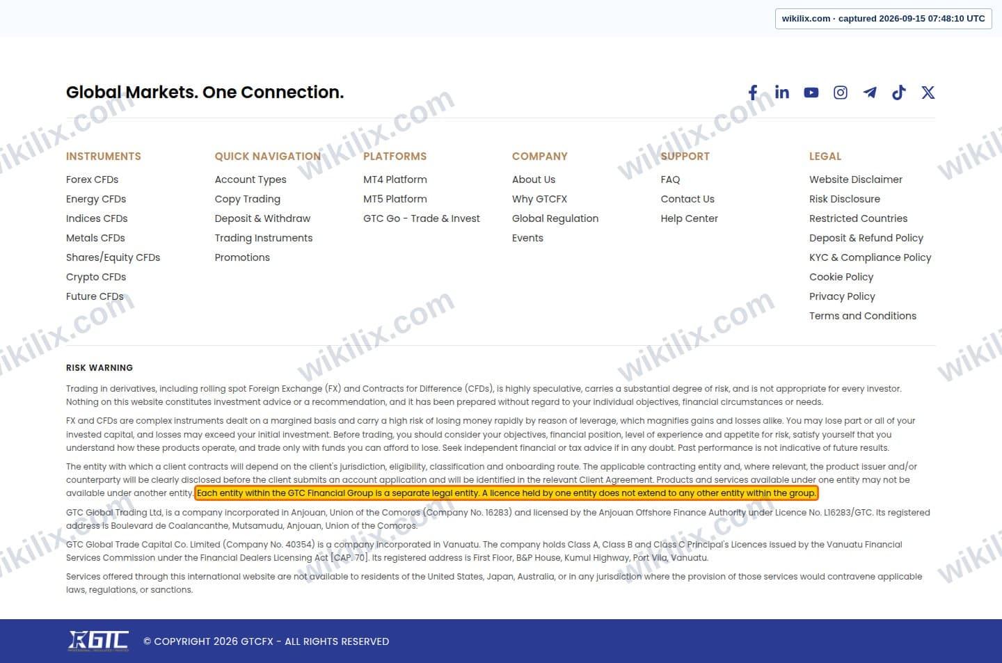 Our full page screenshot of the page this clause sits on, on GTCFX's site gtcfx.com, taken on Sep 15, 2026. The quoted words are marked in the image.