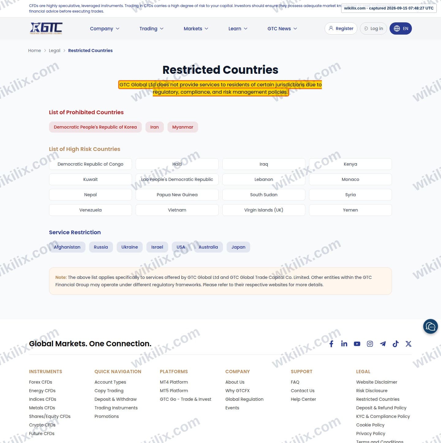 Our full page screenshot of the page this clause sits on, on GTCFX's site gtcfx.com, taken on Sep 15, 2026. The quoted words are marked in the image.