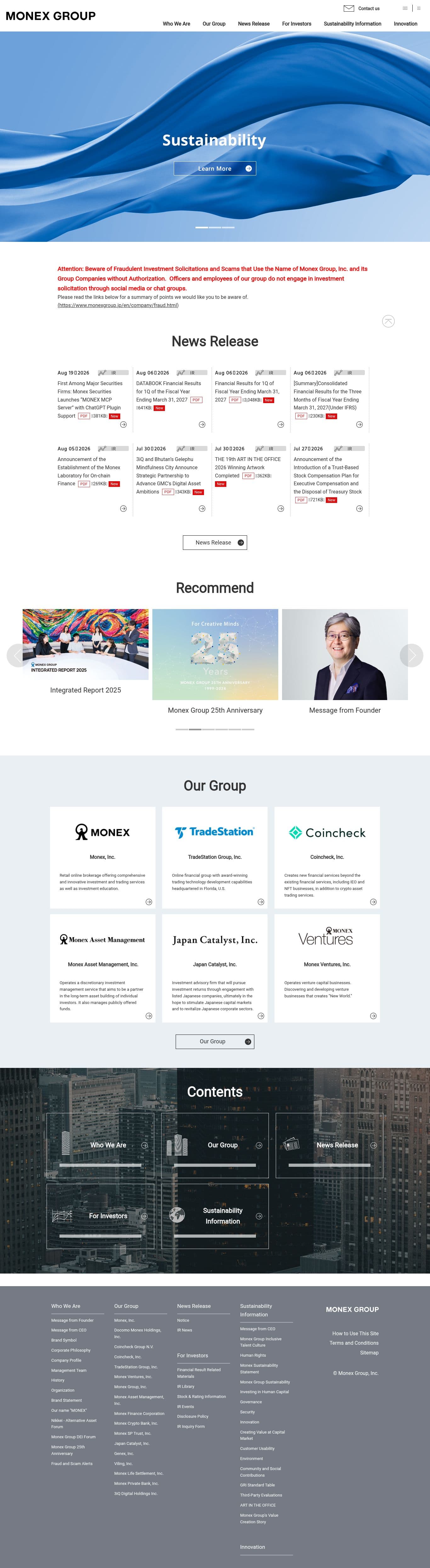 Homepage of monexgroup.jp as we captured it