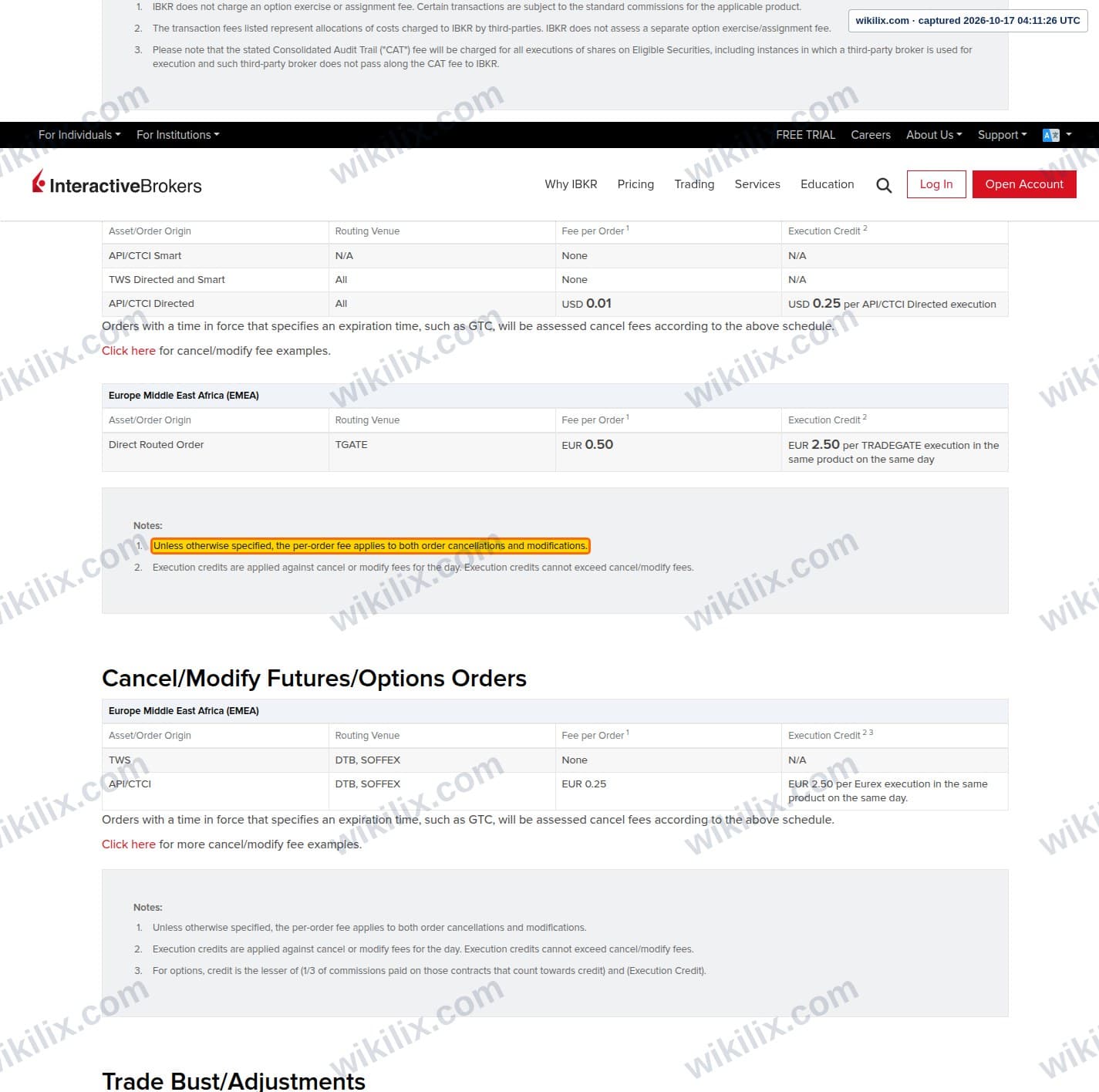 Our full page screenshot of the page this clause sits on, on InteractiveBrokers's site interactivebrokers.com.hk, taken on Oct 17, 2026. The quoted words are marked in the image.