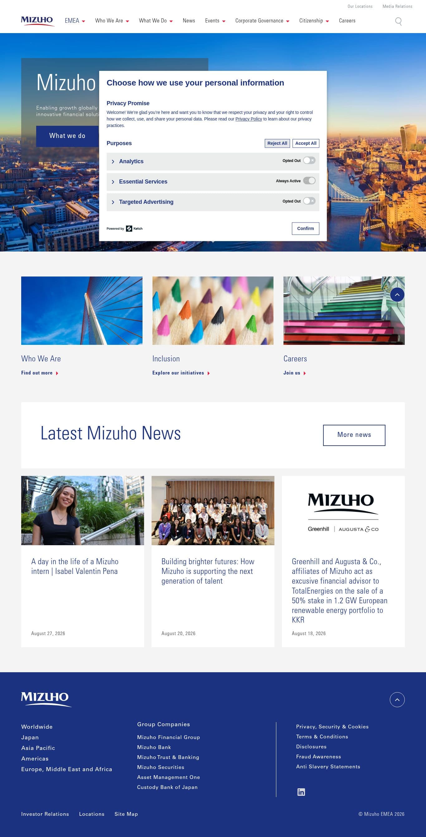 Homepage of mizuho-emea.com as we captured it